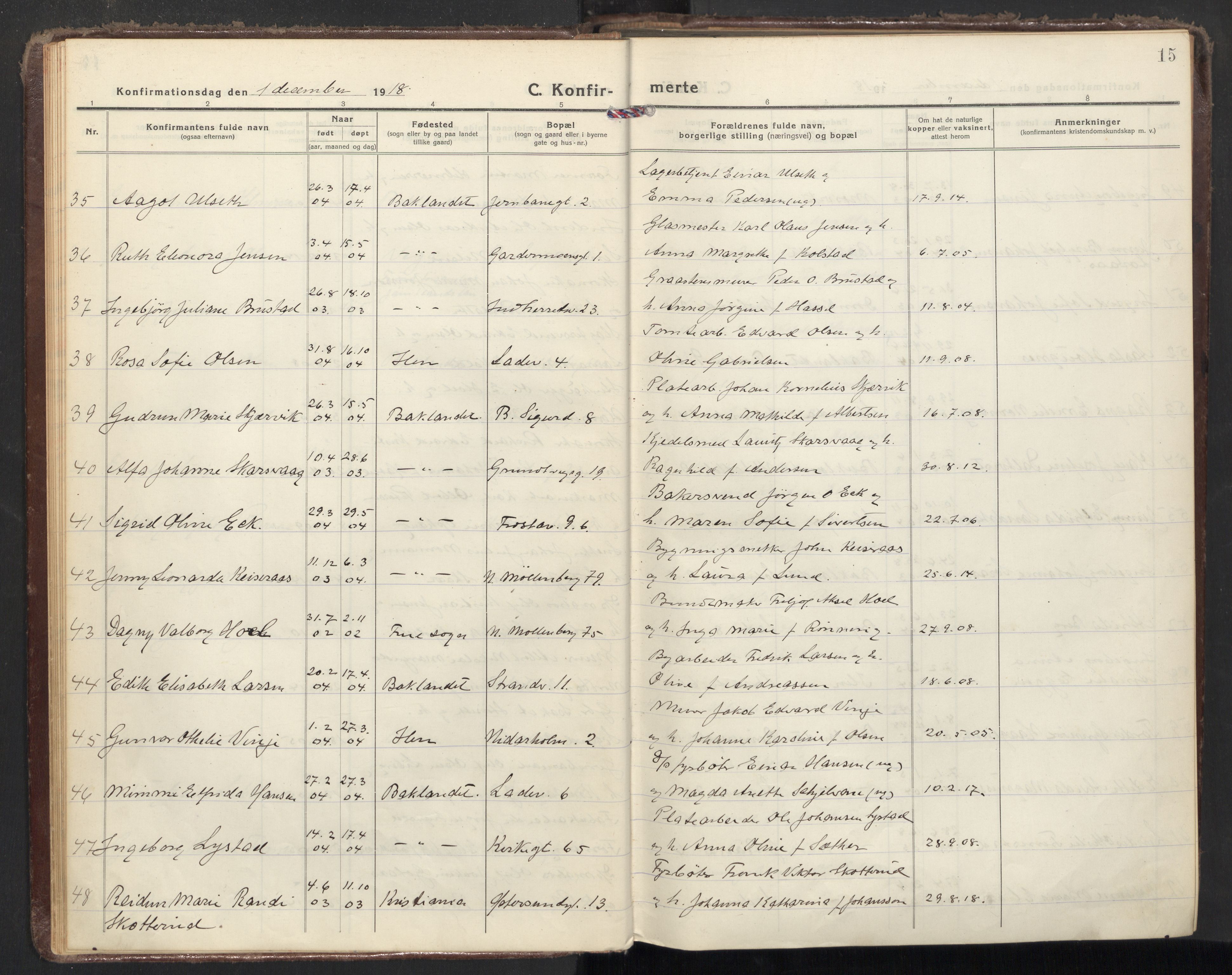 Ministerialprotokoller, klokkerbøker og fødselsregistre - Sør-Trøndelag, AV/SAT-A-1456/605/L0247: Ministerialbok nr. 605A09, 1918-1930, s. 15