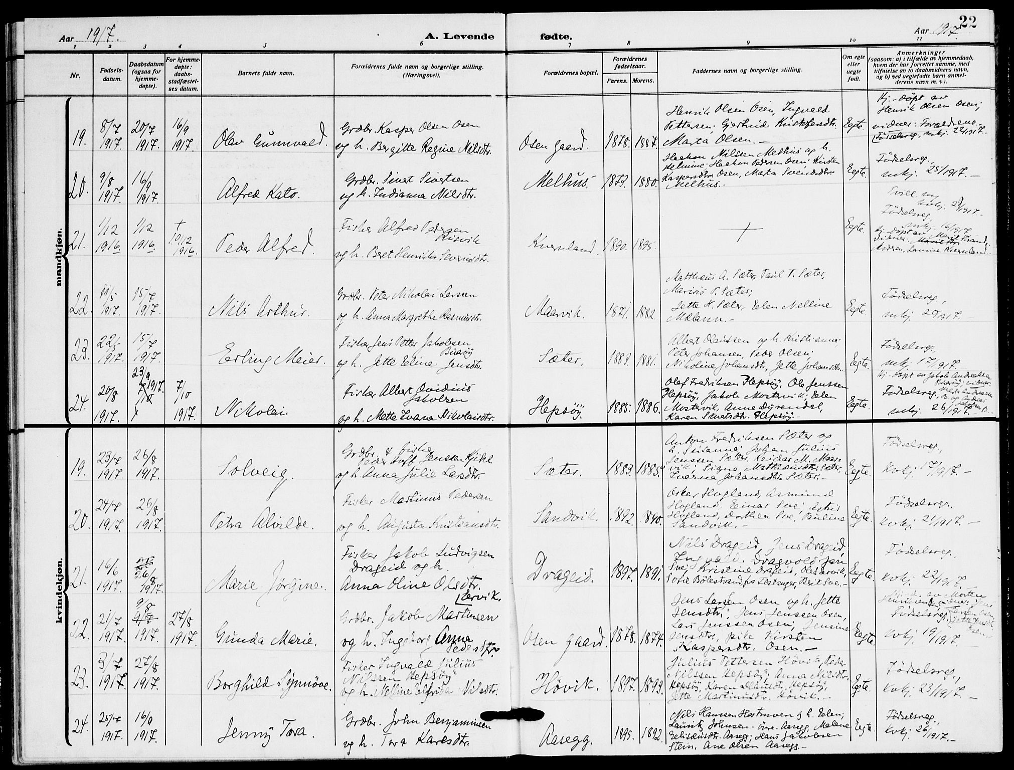 Ministerialprotokoller, klokkerbøker og fødselsregistre - Sør-Trøndelag, AV/SAT-A-1456/658/L0724: Ministerialbok nr. 658A03, 1912-1924, s. 22