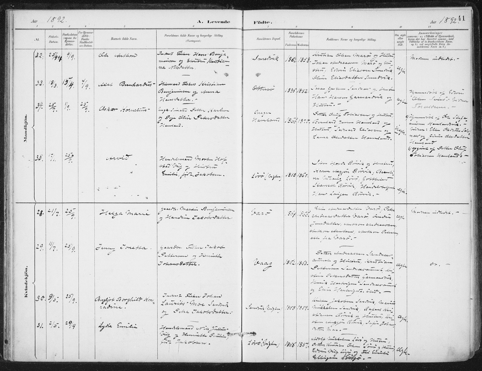 Ministerialprotokoller, klokkerbøker og fødselsregistre - Nord-Trøndelag, AV/SAT-A-1458/784/L0673: Ministerialbok nr. 784A08, 1888-1899, s. 41