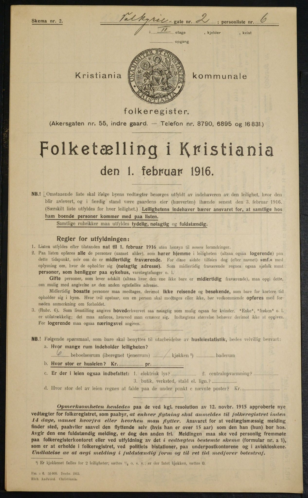 OBA, Kommunal folketelling 1.2.1916 for Kristiania, 1916, s. 125397