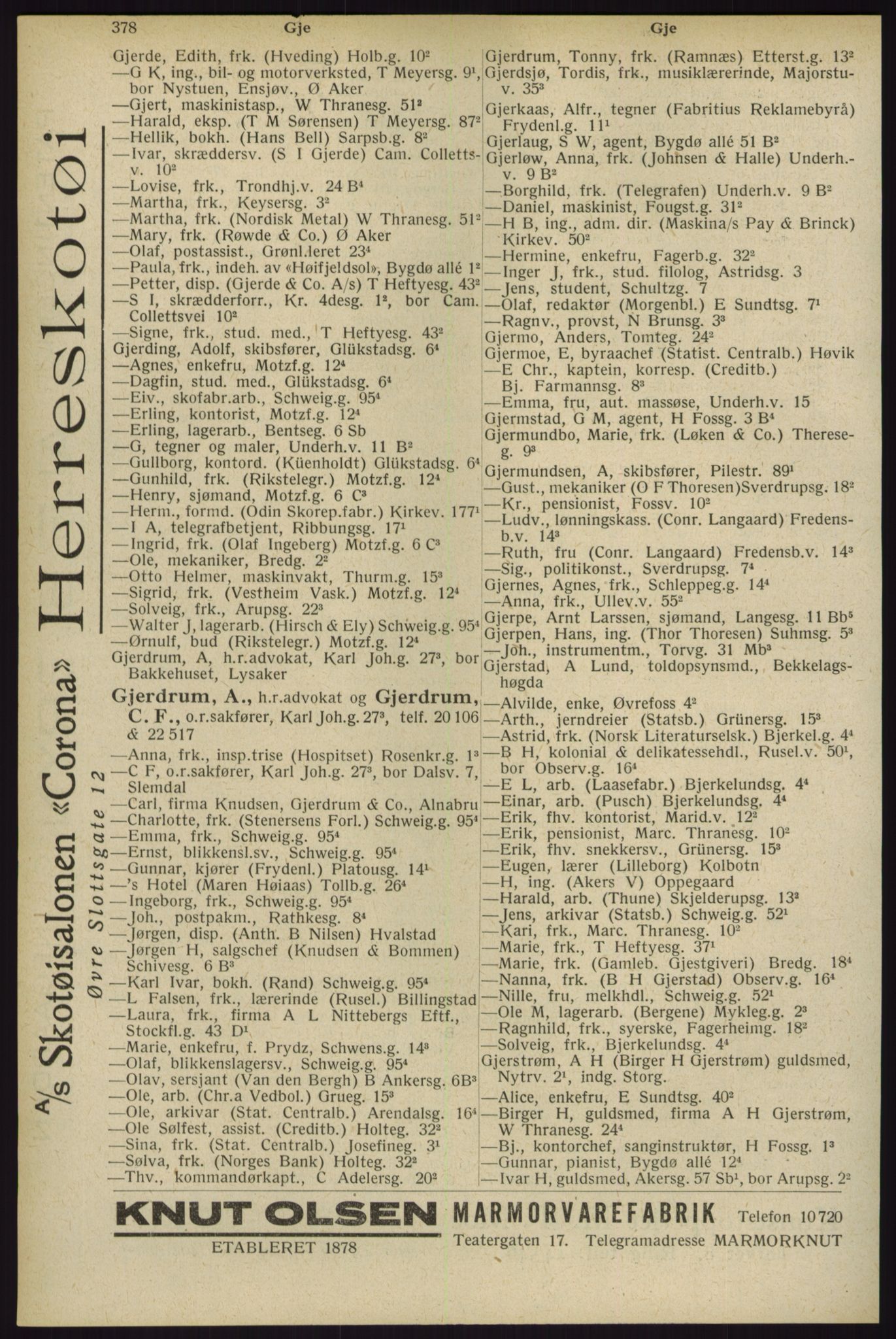 Kristiania/Oslo adressebok, PUBL/-, 1929, s. 378