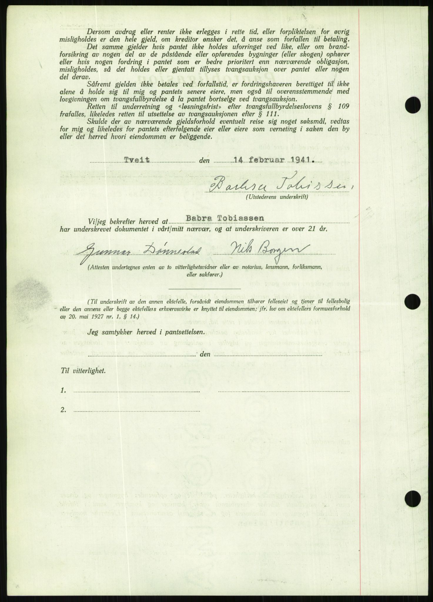 Torridal sorenskriveri, AV/SAK-1221-0012/G/Gb/Gbb/L0008: Pantebok nr. 52b, 1940-1942, Dagboknr: 195/1941