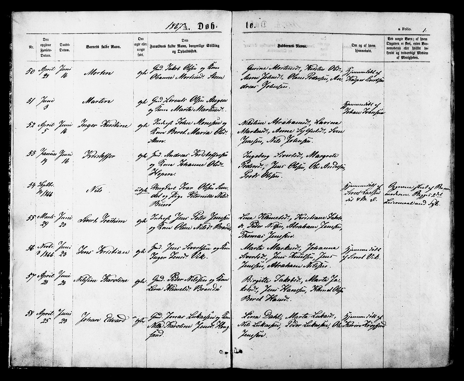 Ministerialprotokoller, klokkerbøker og fødselsregistre - Sør-Trøndelag, AV/SAT-A-1456/657/L0706: Ministerialbok nr. 657A07, 1867-1878, s. 1