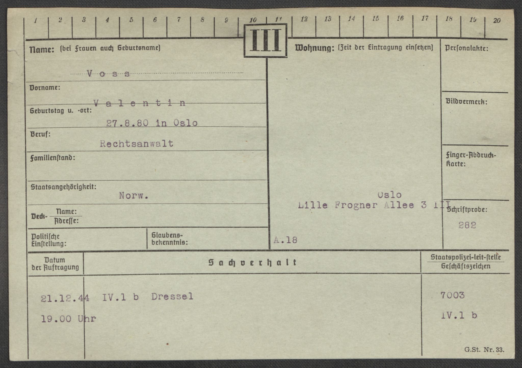 Befehlshaber der Sicherheitspolizei und des SD, AV/RA-RAFA-5969/E/Ea/Eaa/L0010: Register over norske fanger i Møllergata 19: Sø-Å, 1940-1945, s. 820