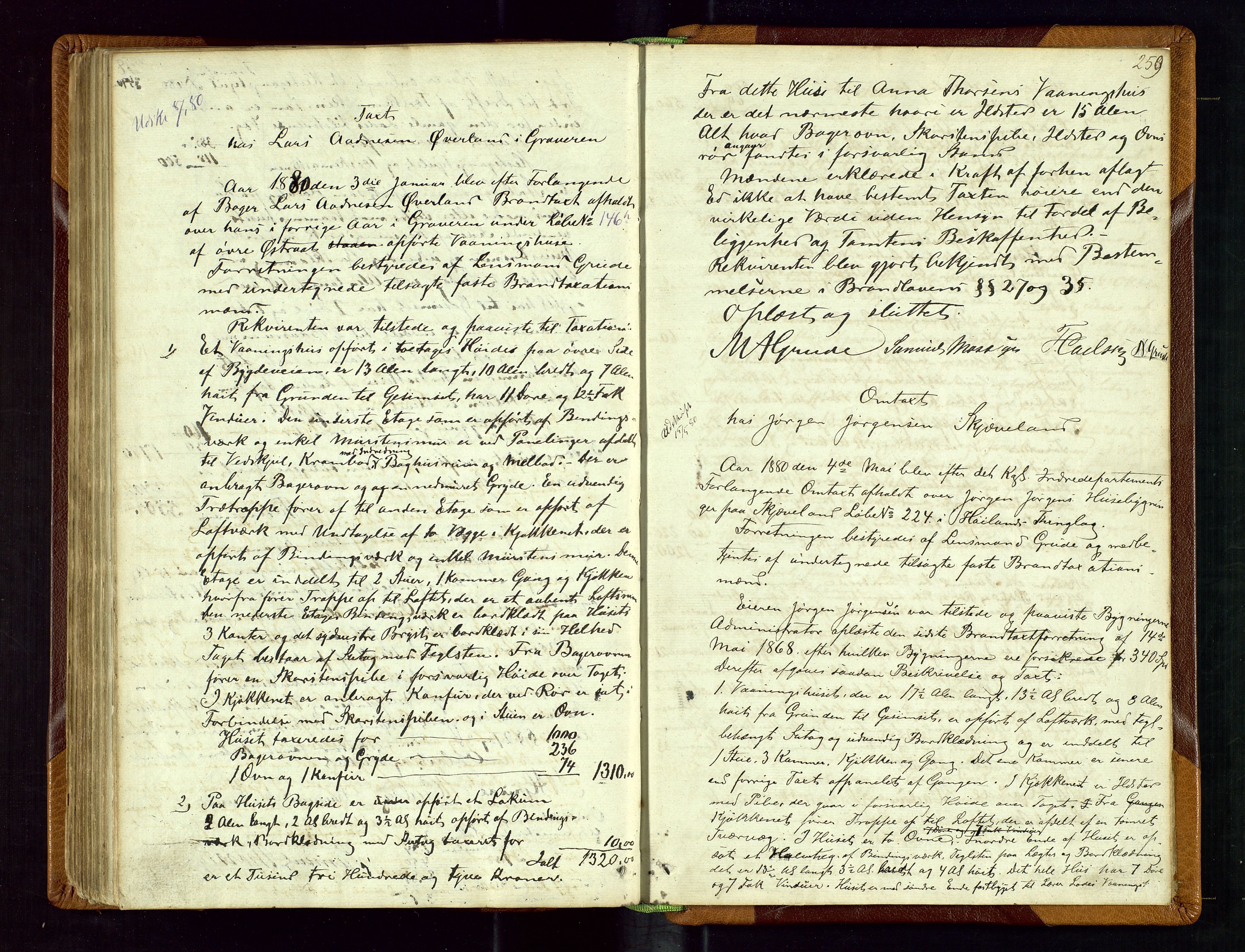 Høyland/Sandnes lensmannskontor, AV/SAST-A-100166/Goa/L0001: Takstprotokoll, 1846-1880, s. 258b-259a