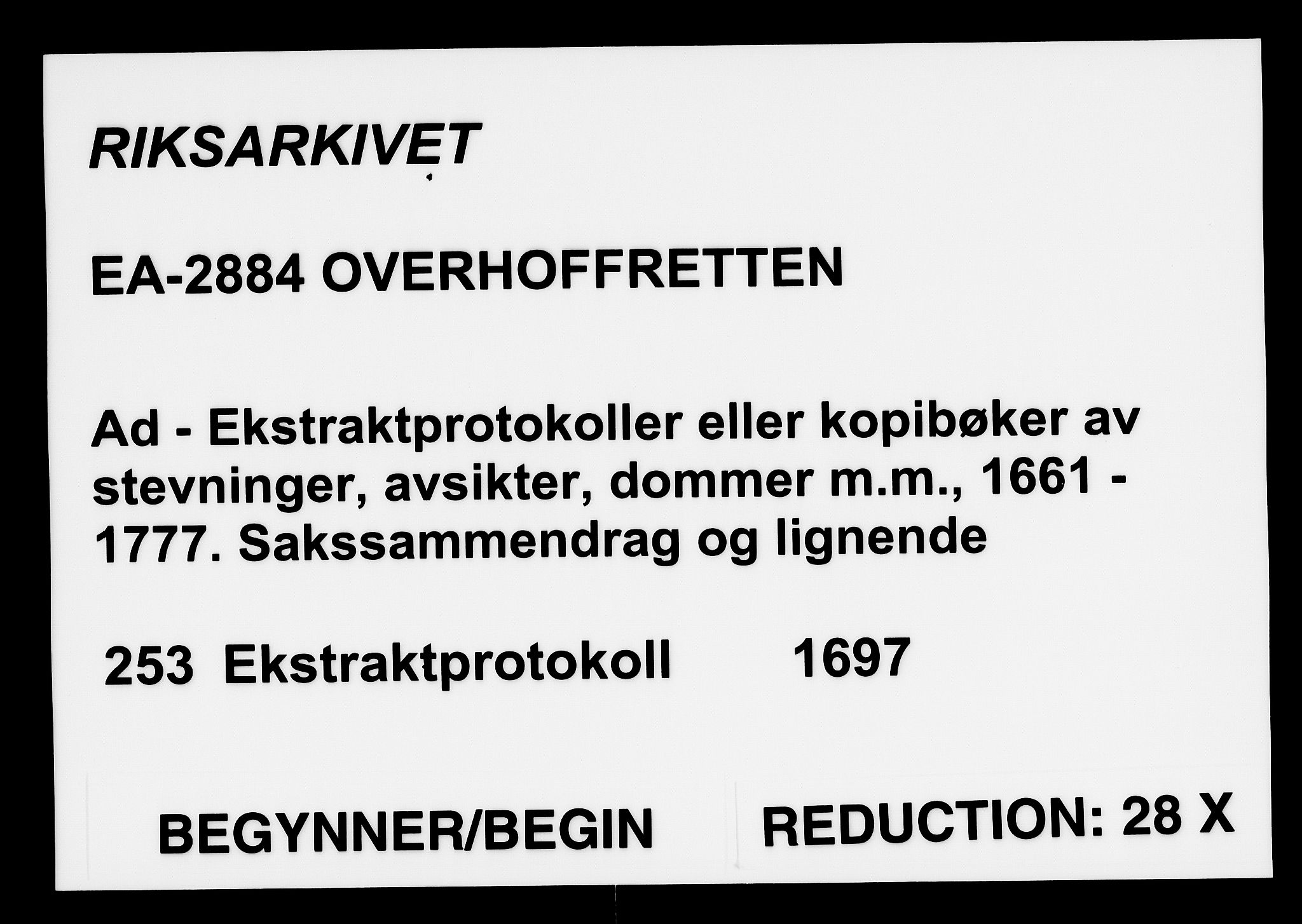 Overhoffretten 1667-1797, AV/RA-EA-2884/Ad/L0253: Ekstraktprotokoll, 1697