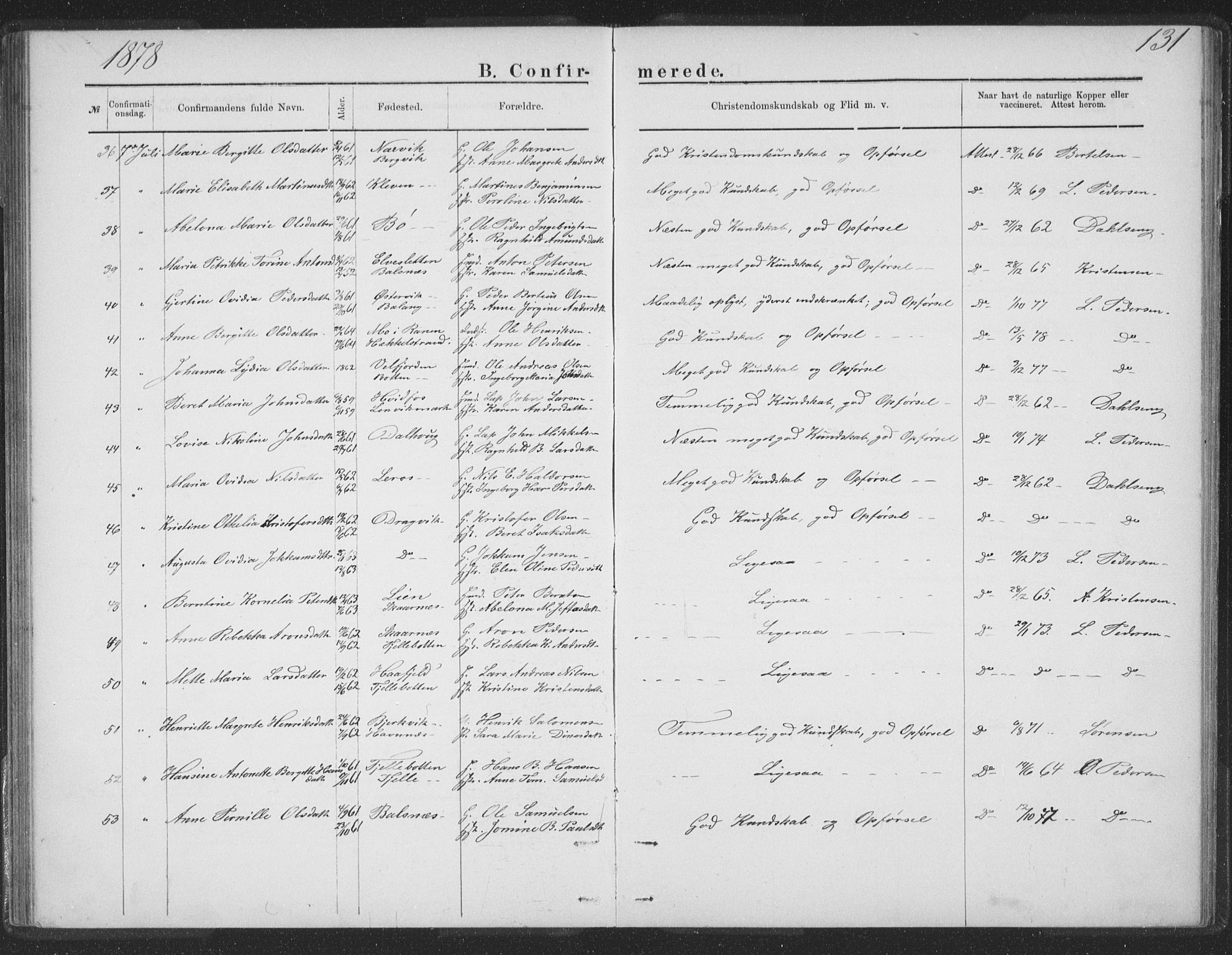 Ministerialprotokoller, klokkerbøker og fødselsregistre - Nordland, AV/SAT-A-1459/863/L0913: Klokkerbok nr. 863C03, 1877-1885, s. 131