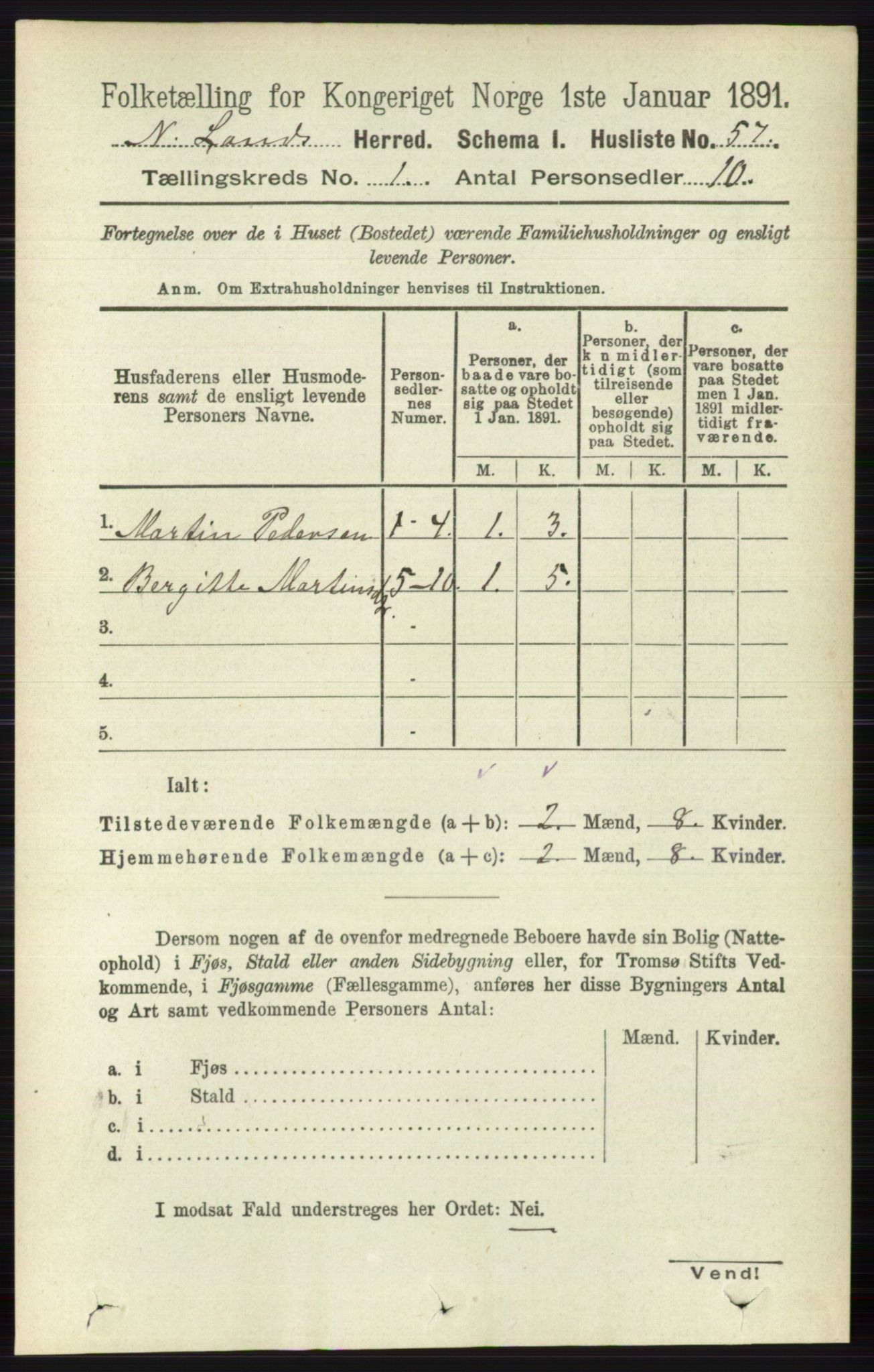 RA, Folketelling 1891 for 0538 Nordre Land herred, 1891, s. 104