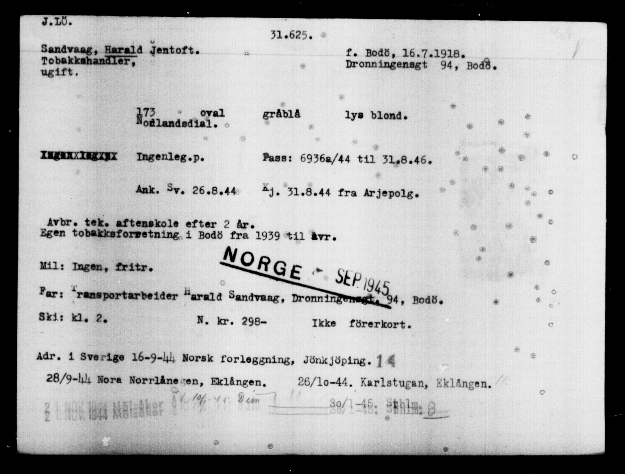 Den Kgl. Norske Legasjons Flyktningskontor, AV/RA-S-6753/V/Va/L0013: Kjesäterkartoteket.  Flyktningenr. 31500-34731, 1940-1945, s. 137
