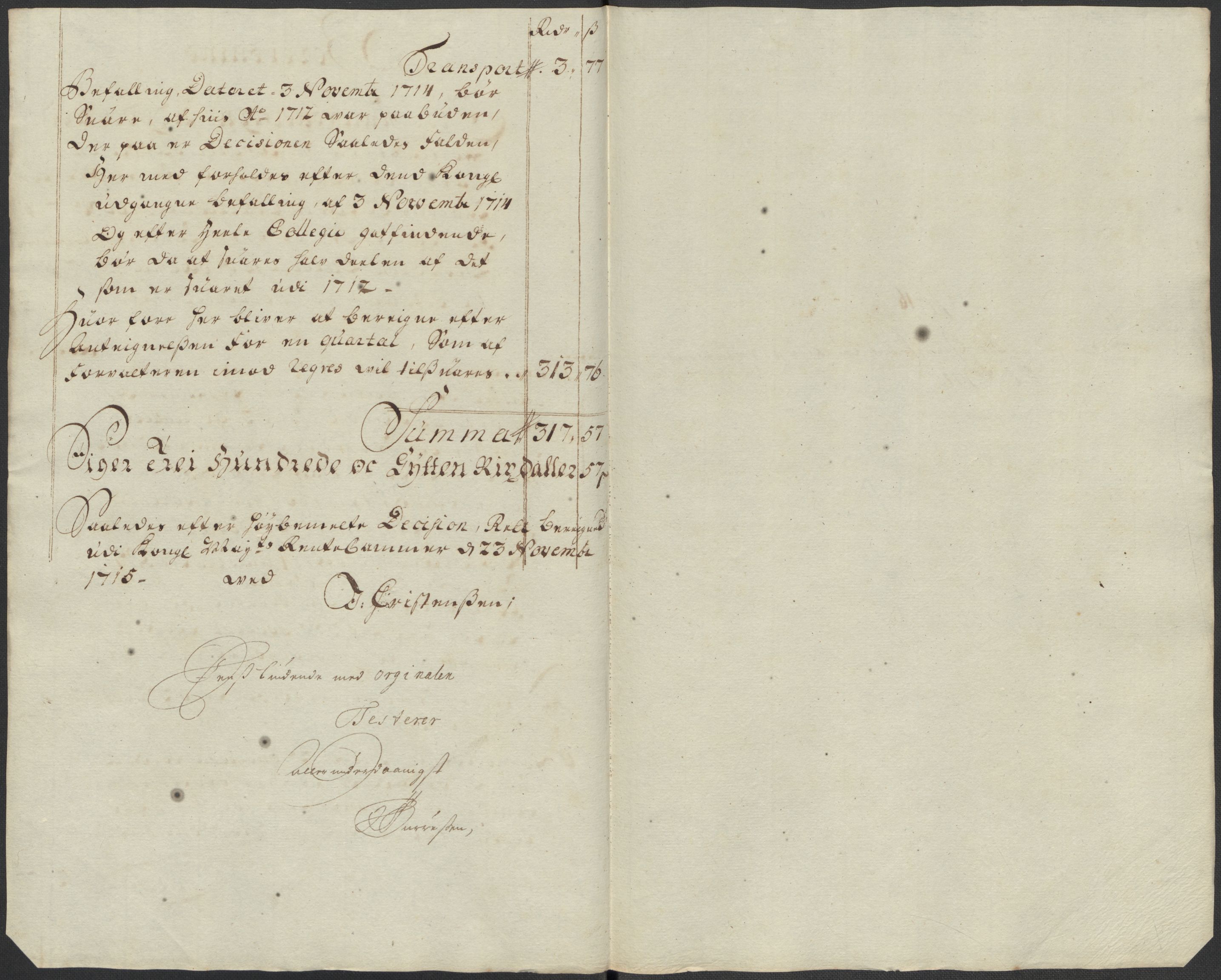Rentekammeret inntil 1814, Reviderte regnskaper, Fogderegnskap, RA/EA-4092/R33/L1986: Fogderegnskap Larvik grevskap, 1714-1715, s. 495