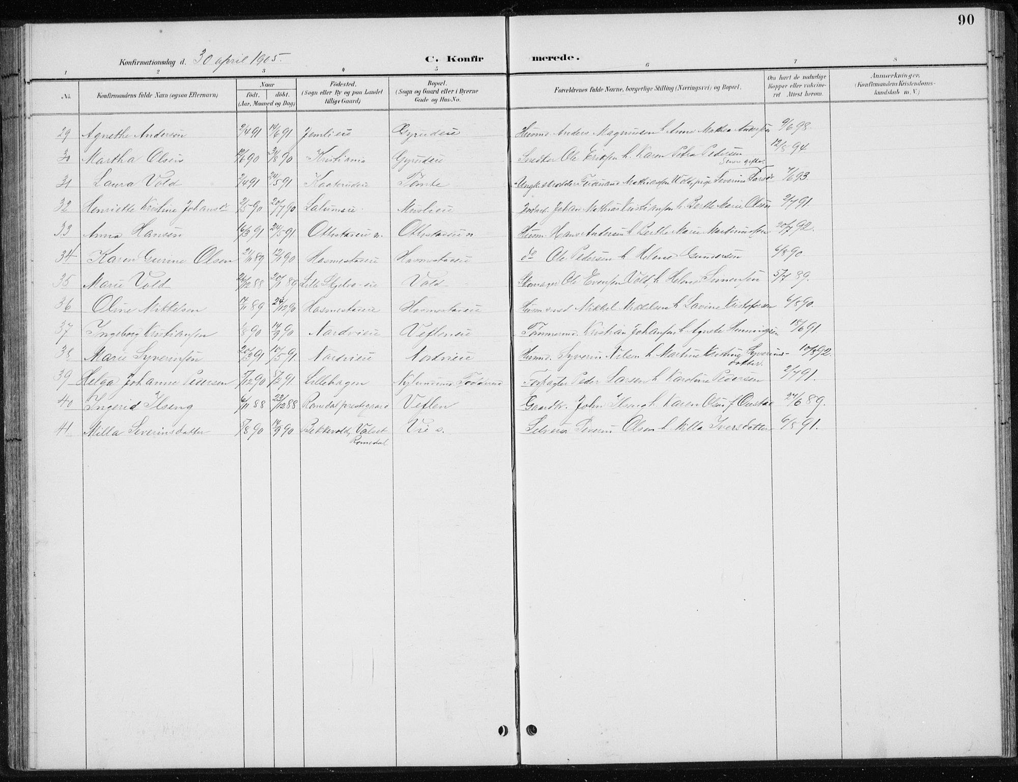 Stange prestekontor, AV/SAH-PREST-002/L/L0010: Klokkerbok nr. 10, 1894-1905, s. 90