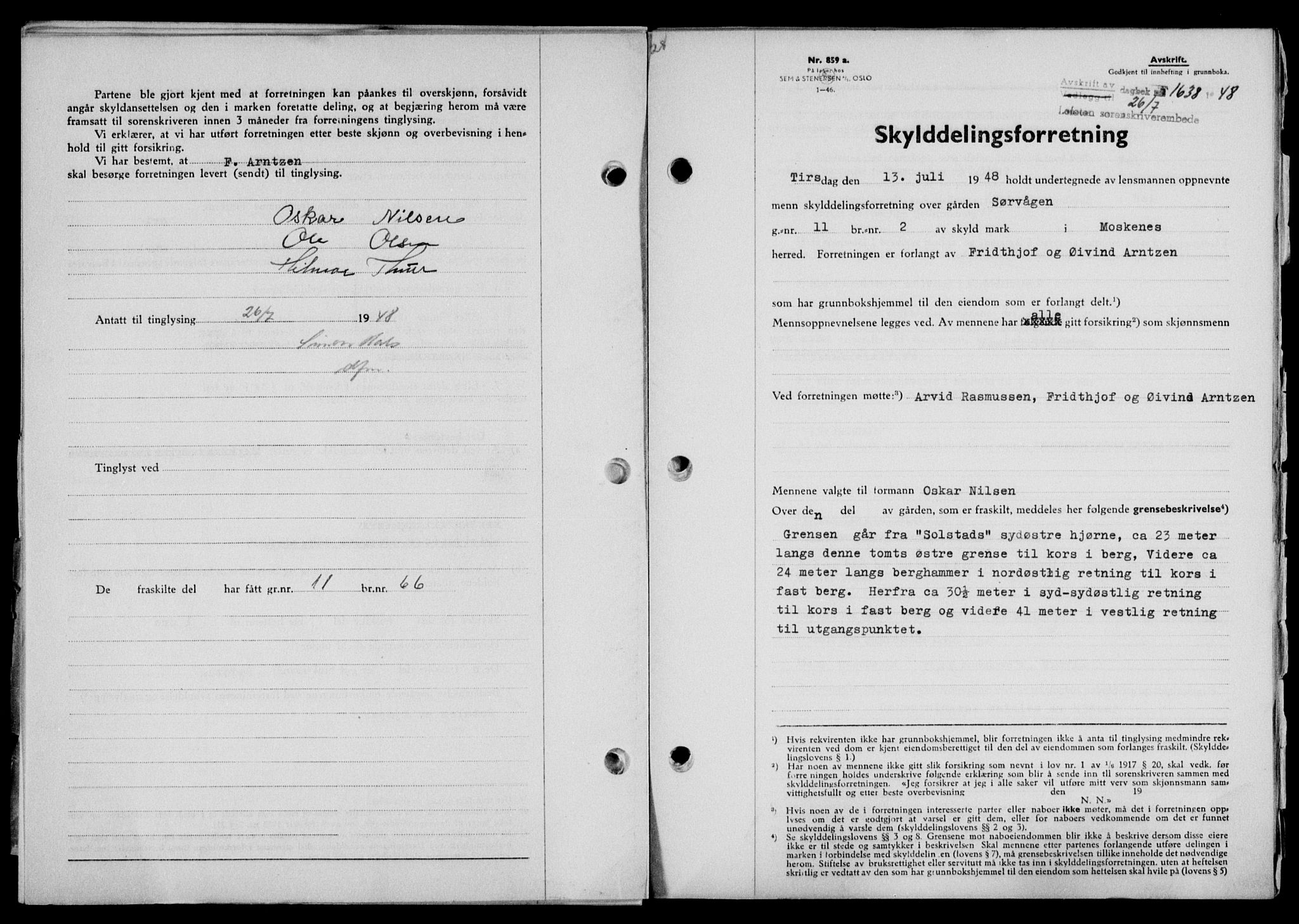 Lofoten sorenskriveri, SAT/A-0017/1/2/2C/L0018a: Pantebok nr. 18a, 1948-1948, Dagboknr: 1638/1948