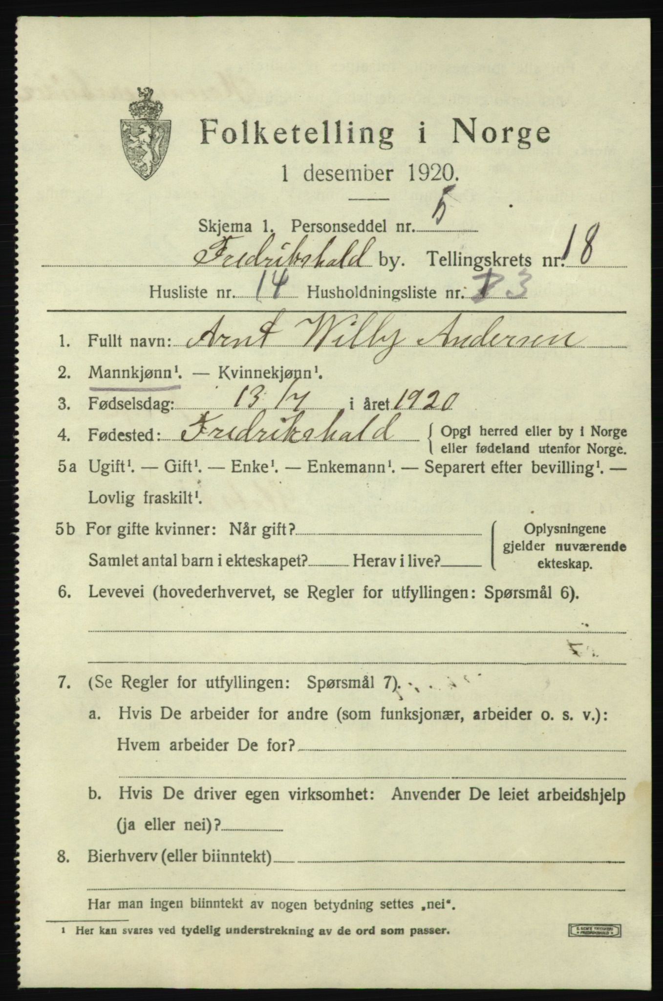 SAO, Folketelling 1920 for 0101 Fredrikshald kjøpstad, 1920, s. 27425
