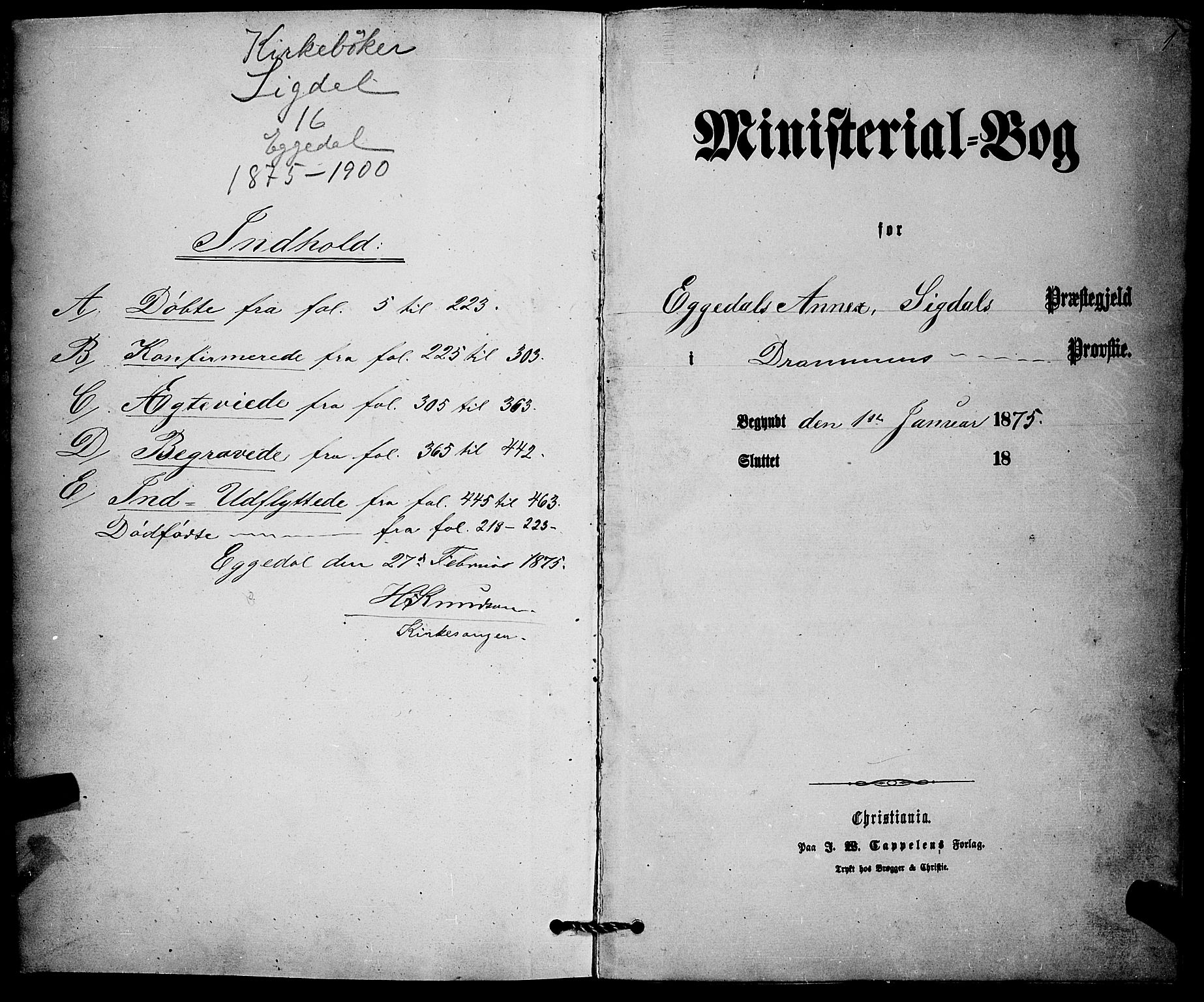 Sigdal kirkebøker, SAKO/A-245/G/Gb/L0002: Klokkerbok nr. II 2, 1875-1900, s. 1