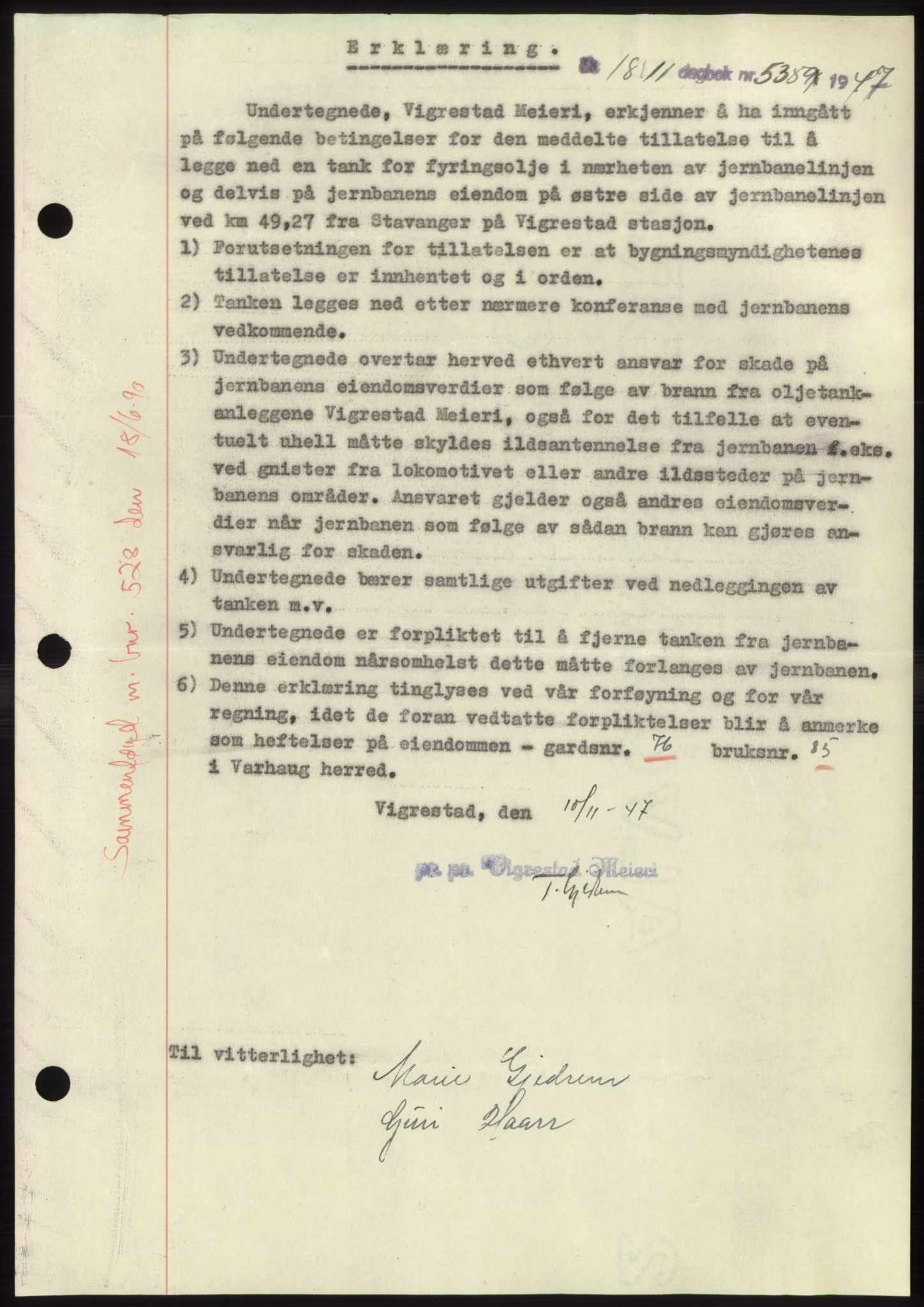 Jæren sorenskriveri, SAST/A-100310/03/G/Gba/L0096: Pantebok, 1947-1947, Dagboknr: 5389/1947