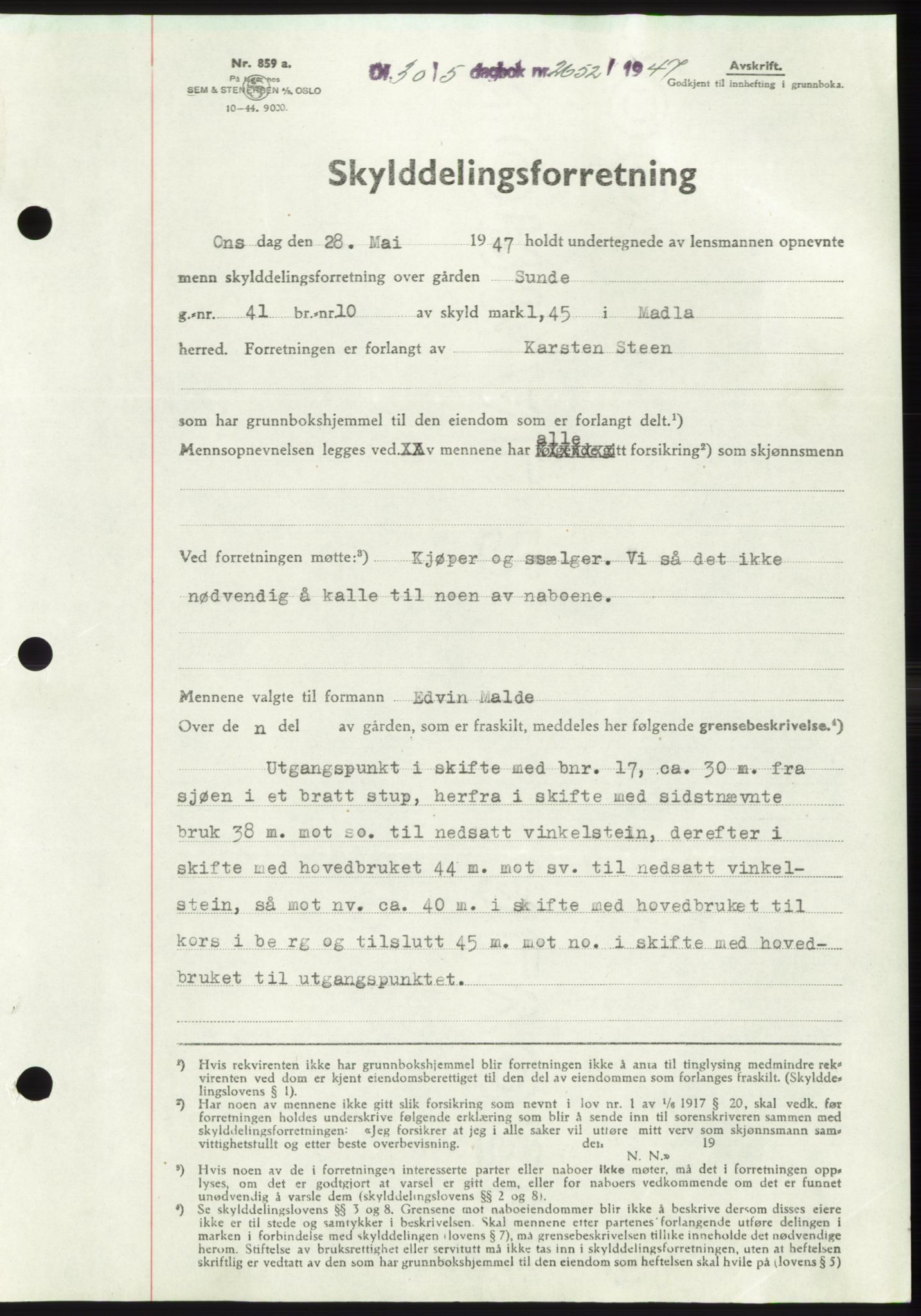 Jæren sorenskriveri, SAST/A-100310/03/G/Gba/L0094: Pantebok, 1947-1947, Dagboknr: 2652/1947
