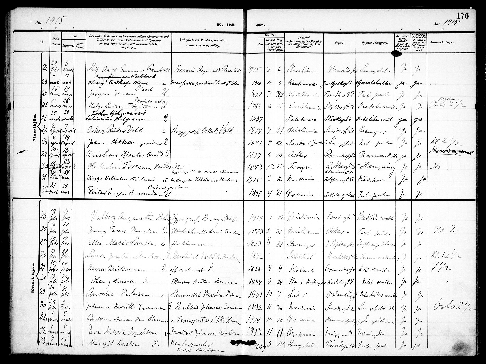 Petrus prestekontor Kirkebøker, AV/SAO-A-10872/F/Fa/L0010: Ministerialbok nr. 10, 1904-1916, s. 176