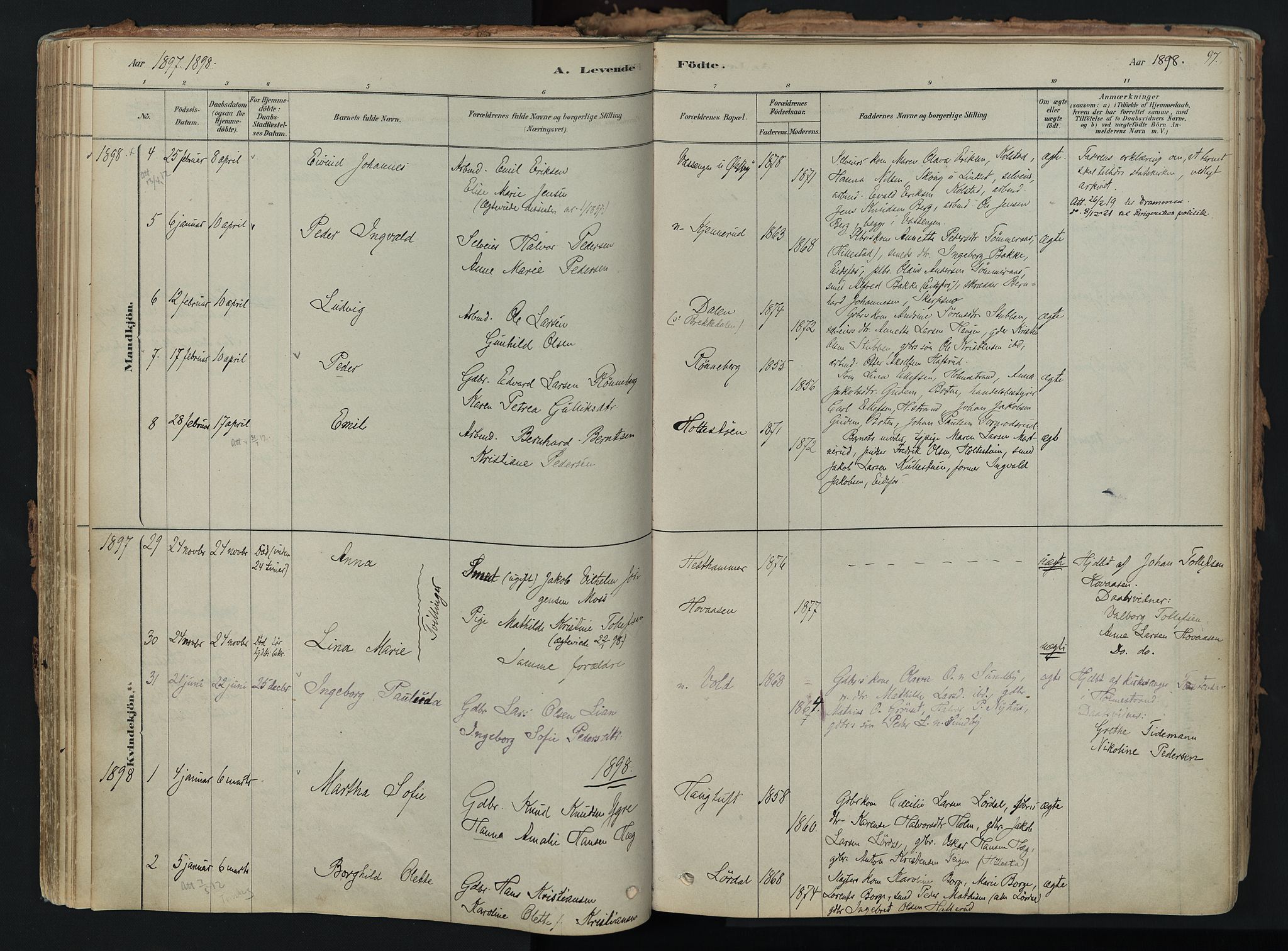 Hof kirkebøker, AV/SAKO-A-64/F/Fa/L0007: Ministerialbok nr. I 7, 1878-1940, s. 97