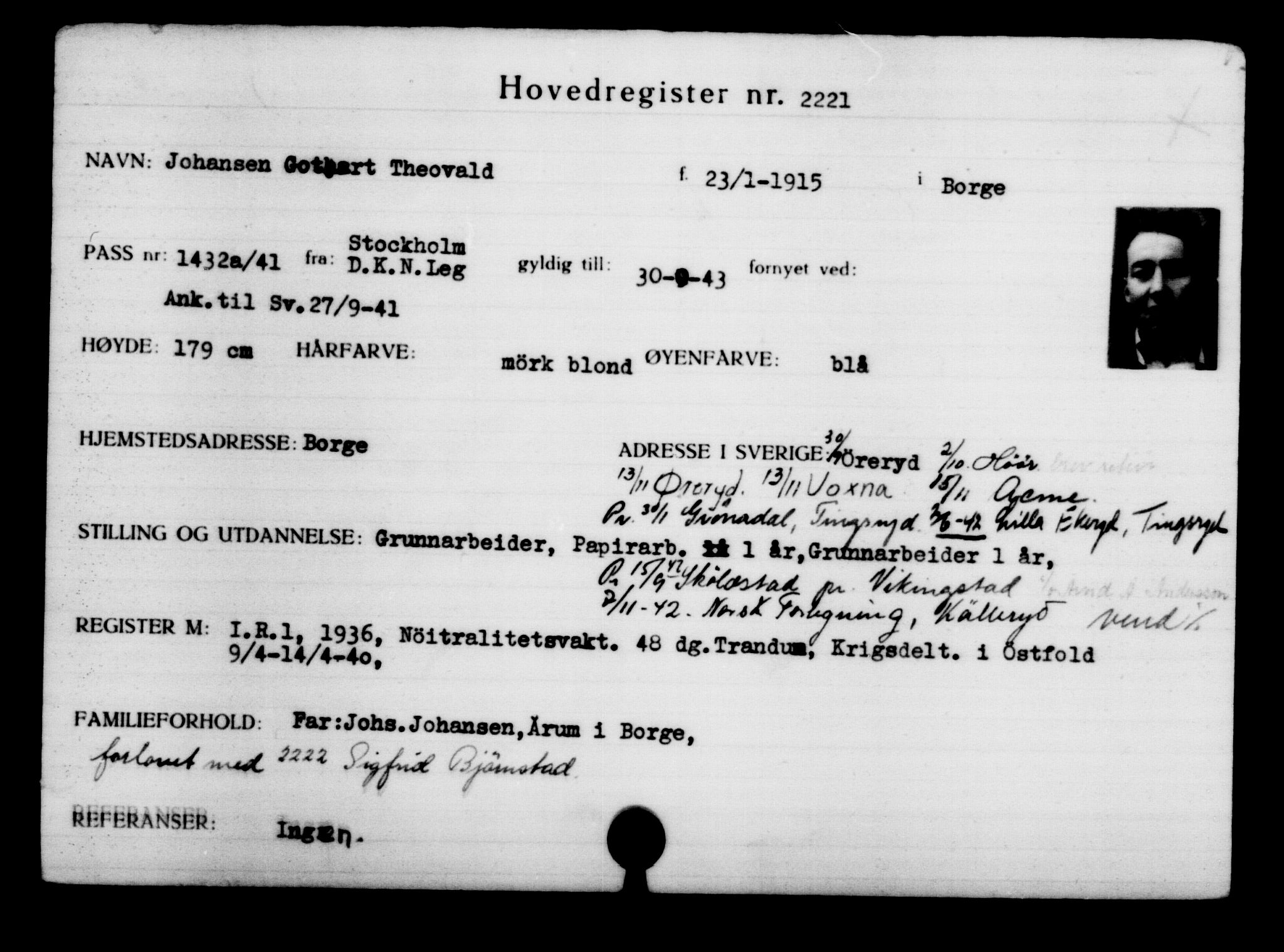 Utenriksstasjonene, Legasjonen i Stockholm, Flyktningkontoret, AV/RA-S-6753/V/Va/L0003: Kjesäterkartoteket, flyktninger med registreringsnr. 2001-3495, 1940-1945, s. 308