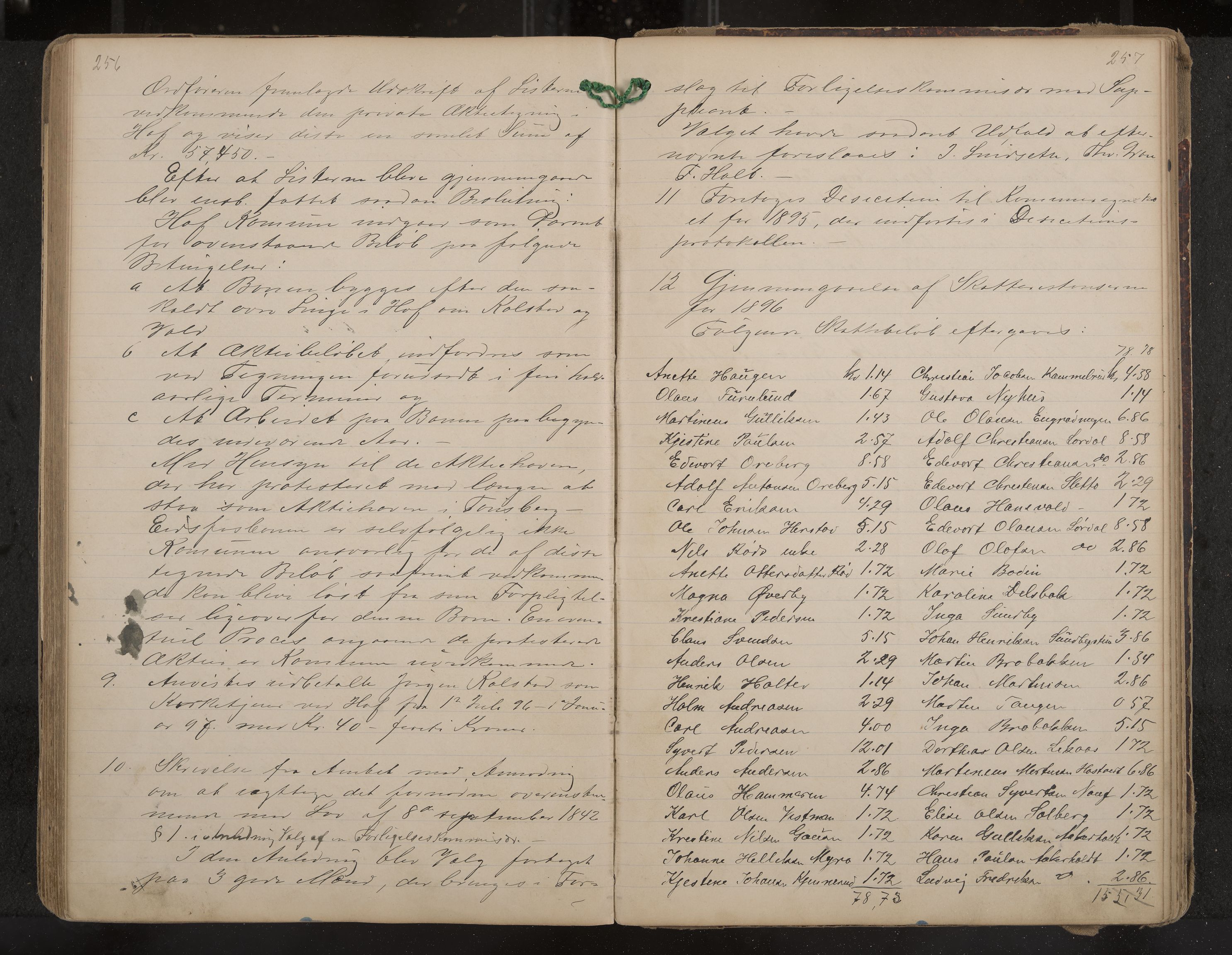 Hof formannskap og sentraladministrasjon, IKAK/0714021-1/A/Aa/L0004: Møtebok med register, 1888-1900, s. 256-257