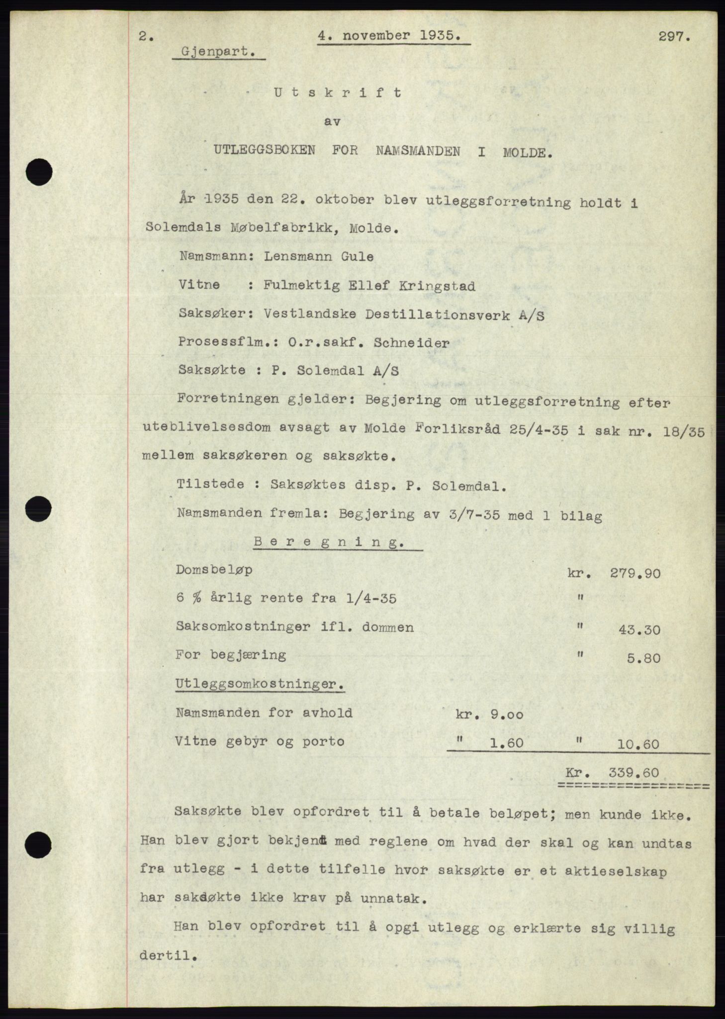 Molde byfogd, SAT/A-0025/2/2C/L0012: Pantebok nr. 12, 1932-1935, Tingl.dato: 04.11.1935