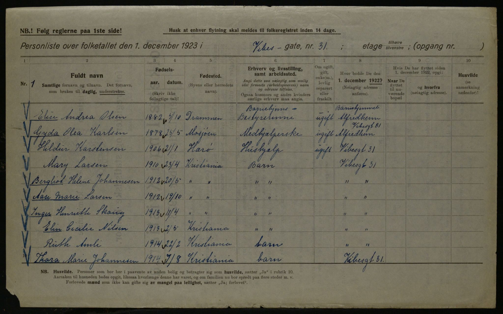 OBA, Kommunal folketelling 1.12.1923 for Kristiania, 1923, s. 136294