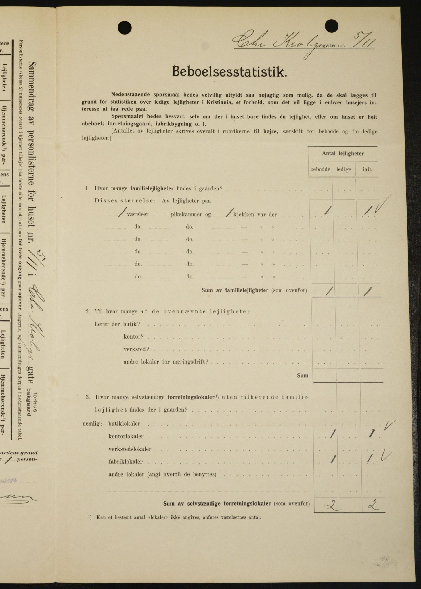 OBA, Kommunal folketelling 1.2.1909 for Kristiania kjøpstad, 1909, s. 10597