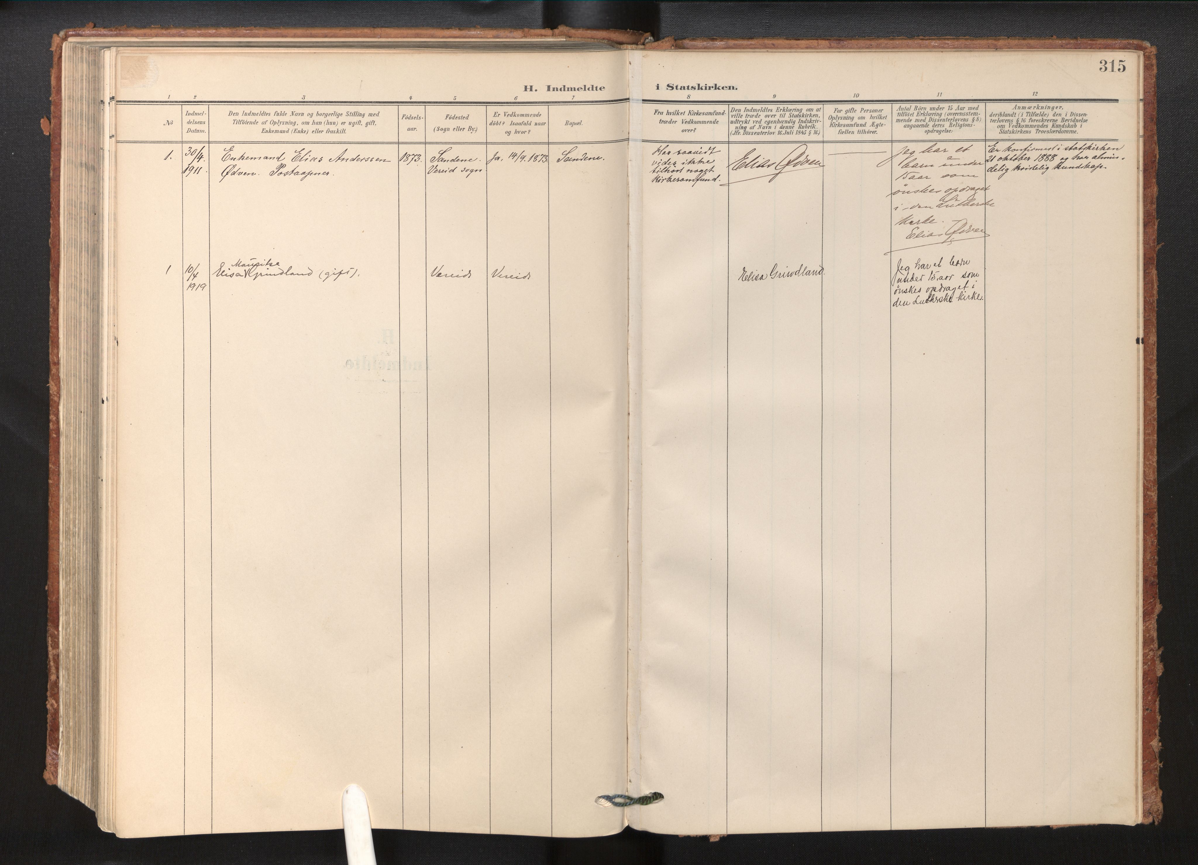 Gloppen sokneprestembete, AV/SAB-A-80101/H/Haa/Haab/L0002: Ministerialbok nr. B 2, 1906-1932, s. 314b-315a
