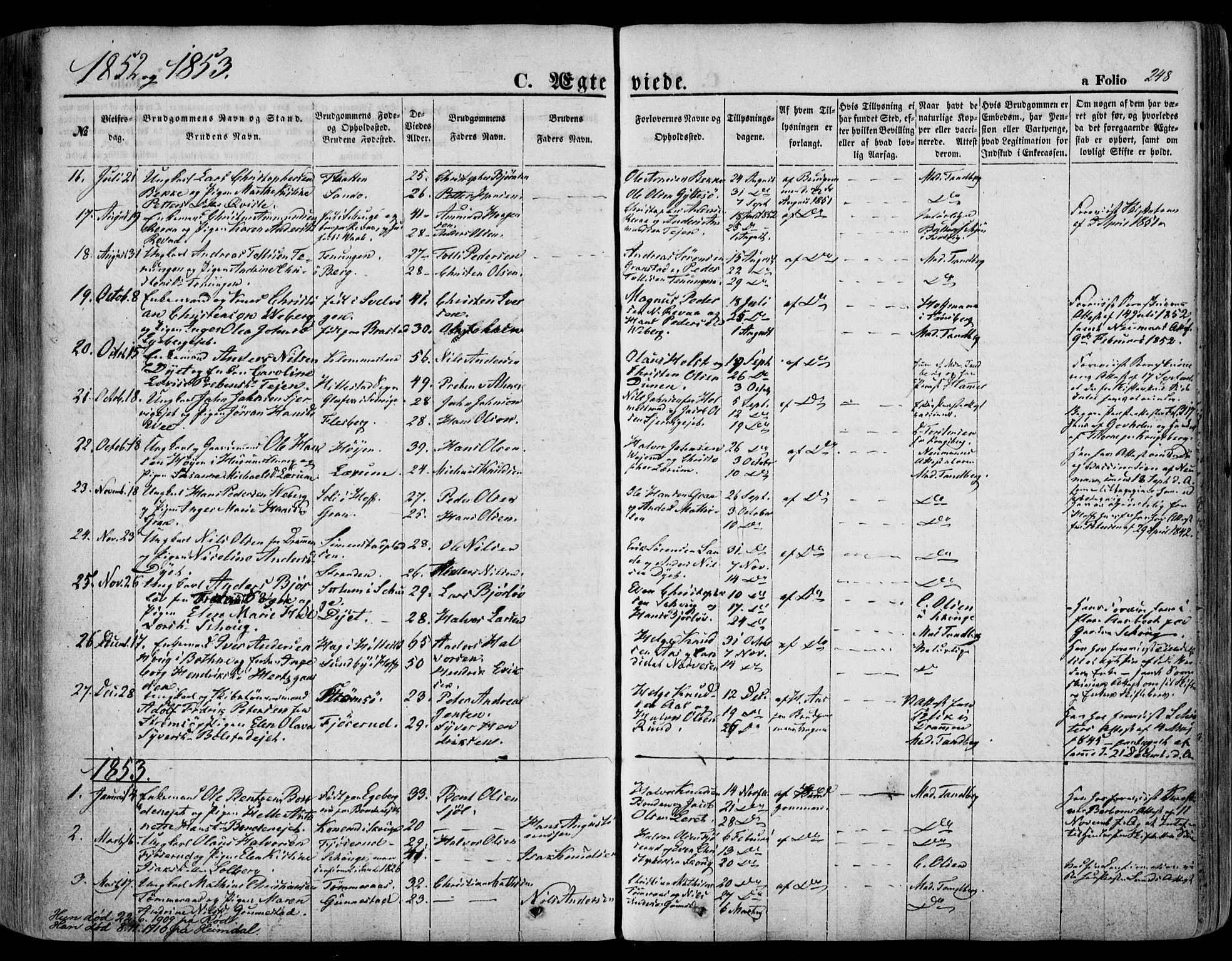 Sande Kirkebøker, AV/SAKO-A-53/F/Fa/L0004: Ministerialbok nr. 4, 1847-1864, s. 248