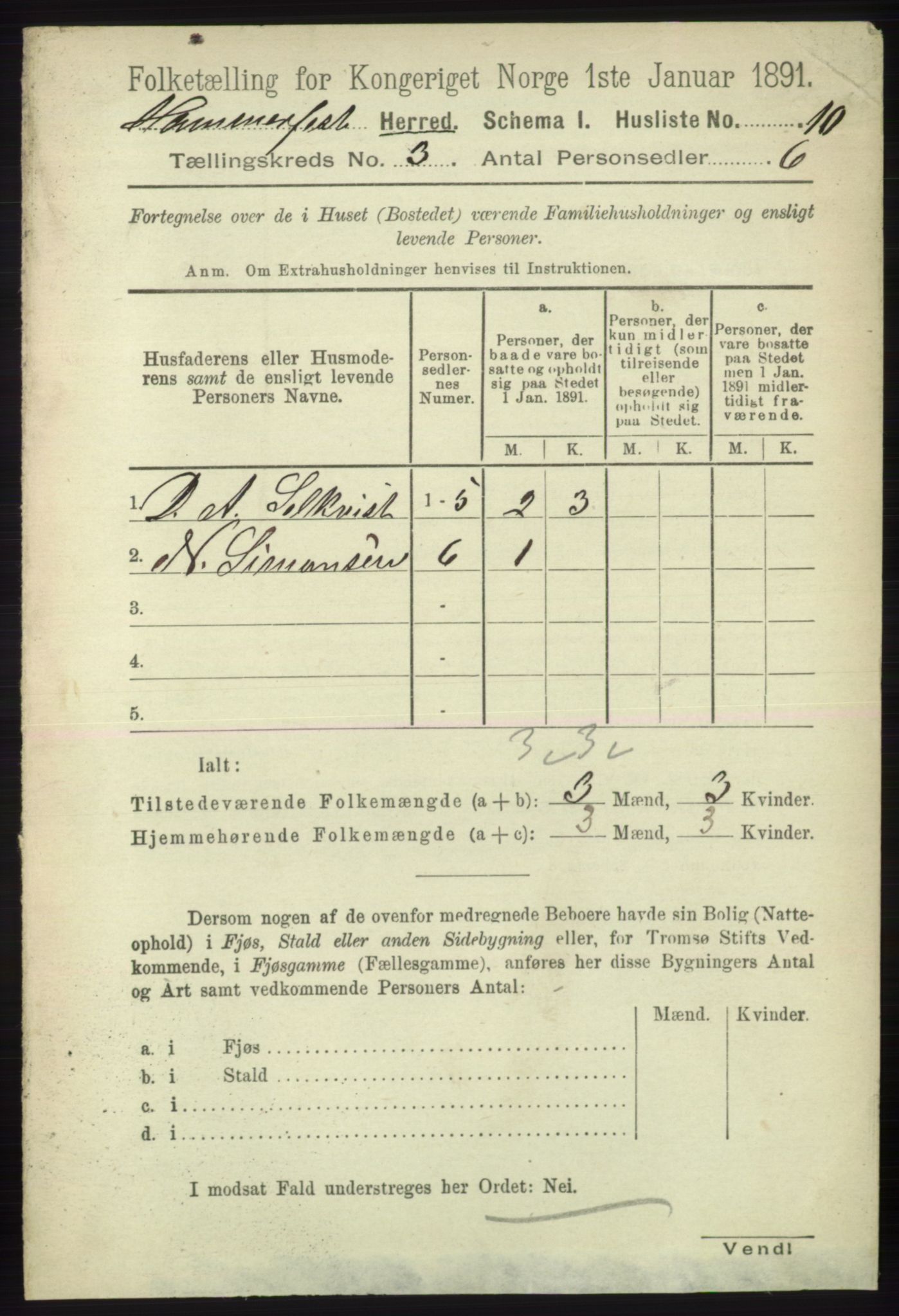 RA, Folketelling 1891 for 2016 Hammerfest herred, 1891, s. 999