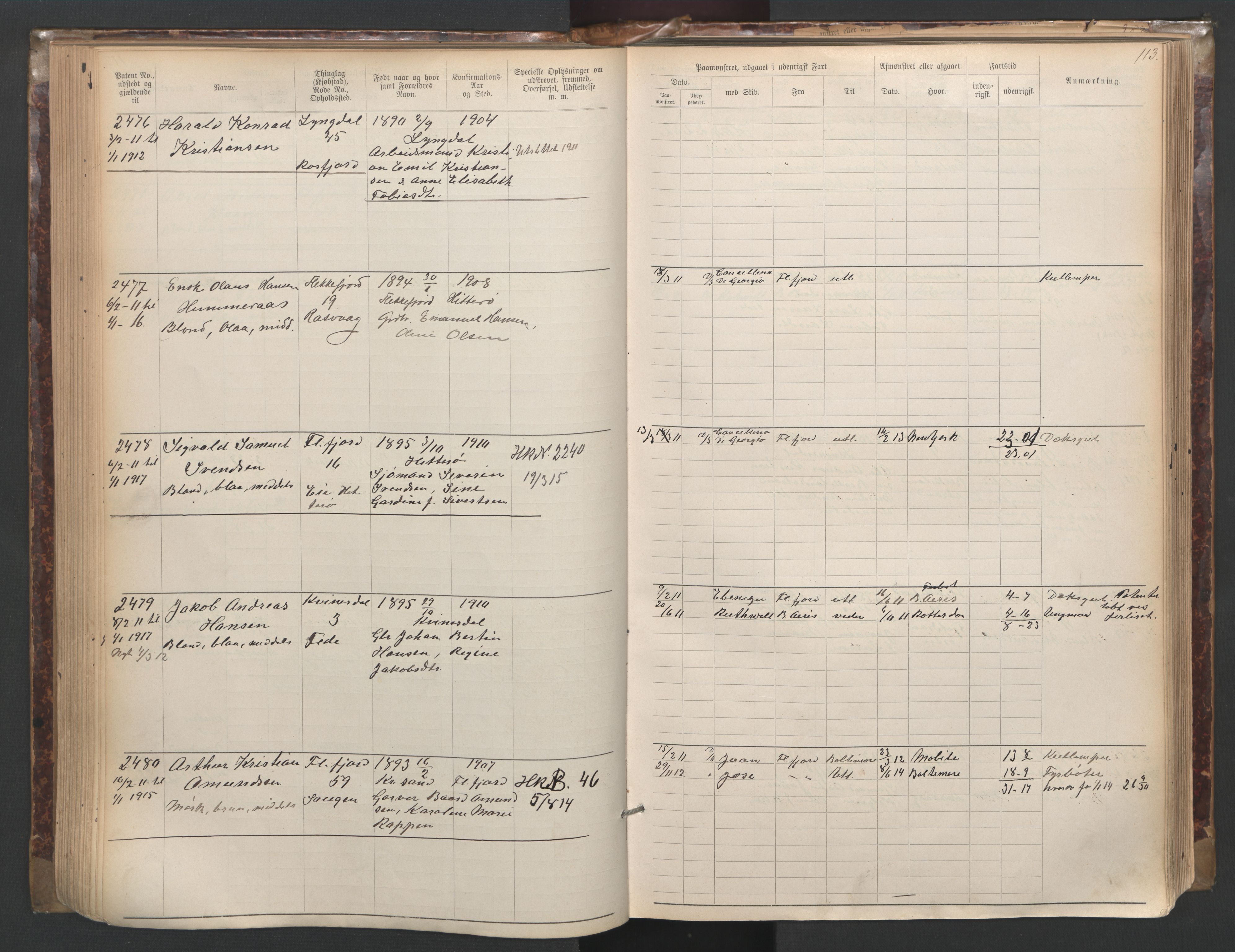 Flekkefjord mønstringskrets, SAK/2031-0018/F/Fa/L0003: Annotasjonsrulle nr 1921-2963 med register, N-3, 1892-1948, s. 144