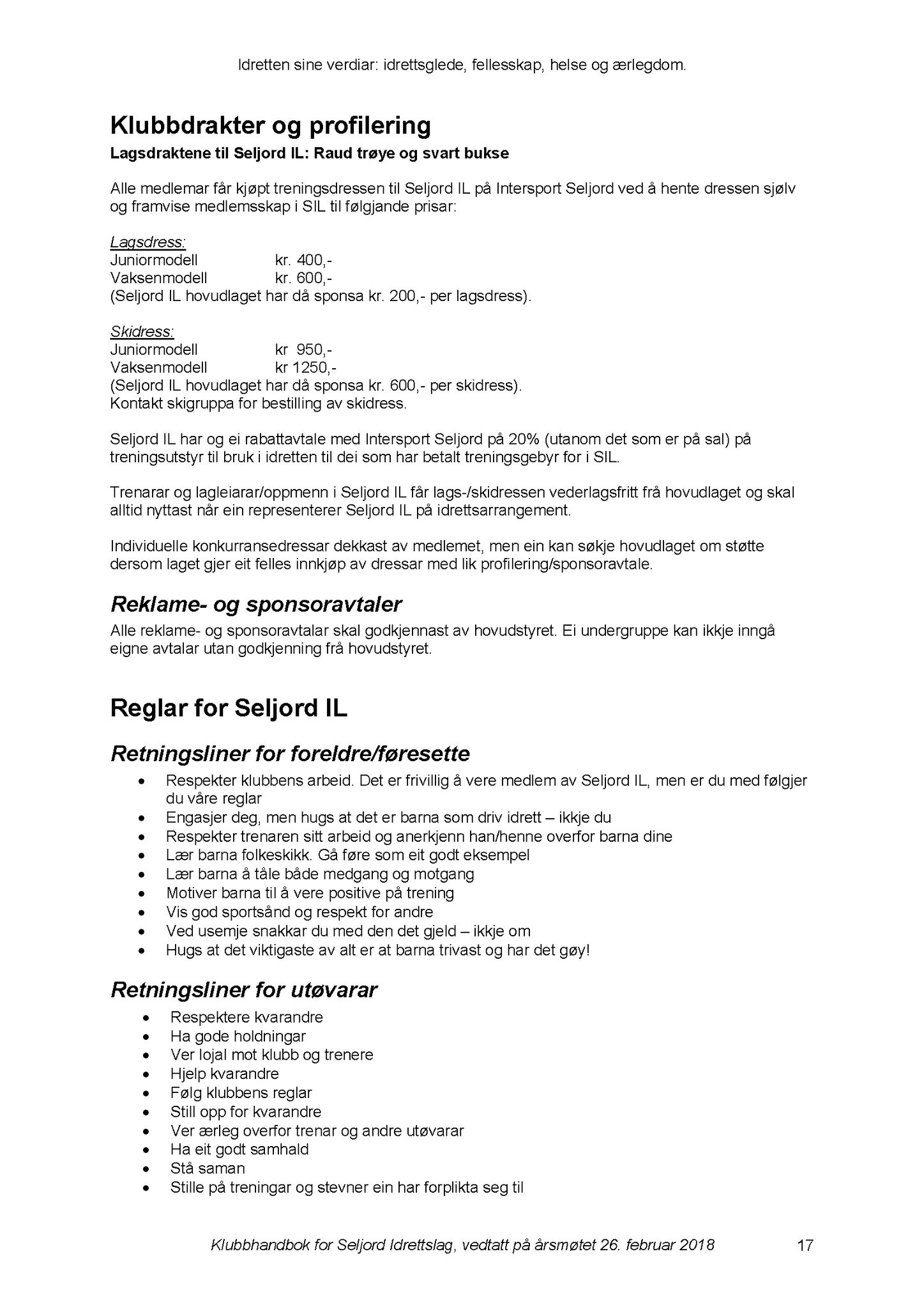 Seljord Idrettslag, VTM/A-1034/A/Ab/L0003: Årsmeldingar, 2017