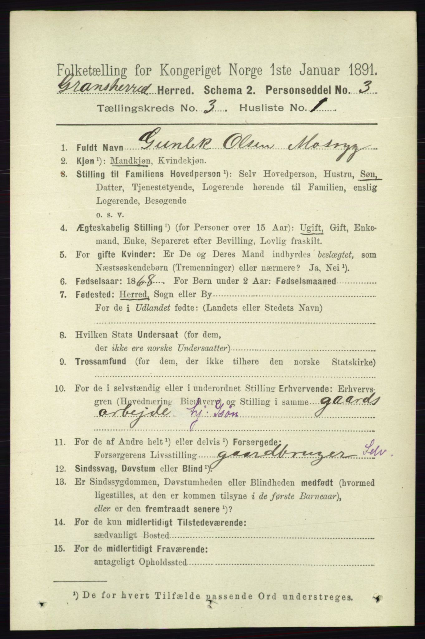 RA, Folketelling 1891 for 0824 Gransherad herred, 1891, s. 513