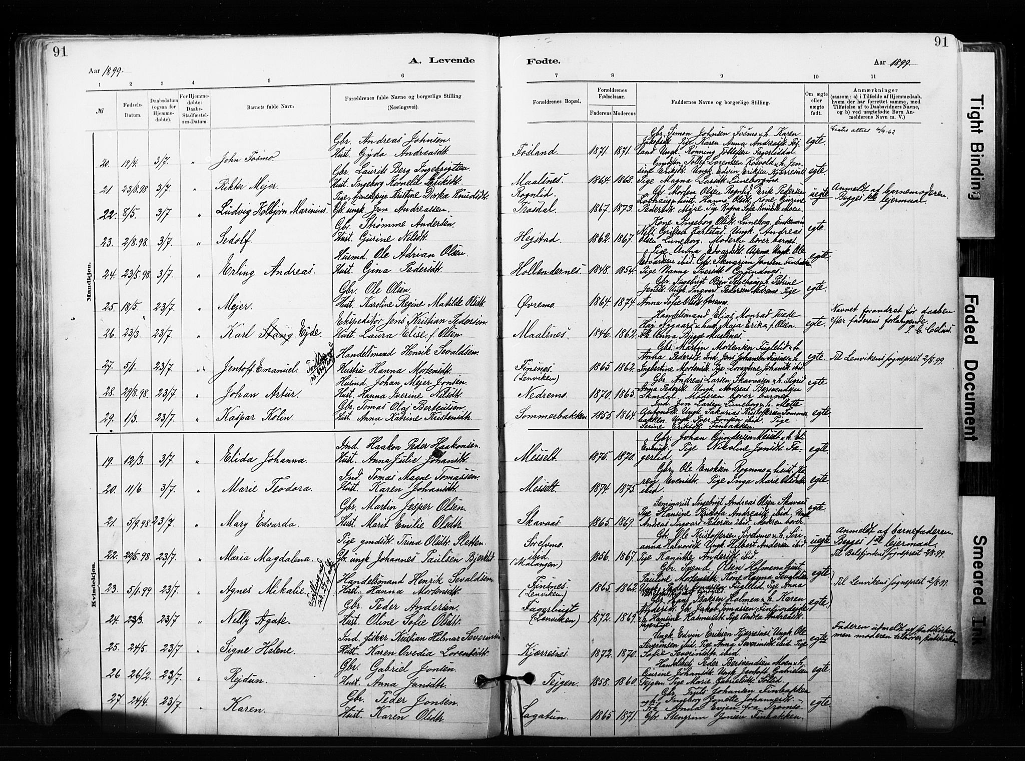 Målselv sokneprestembete, AV/SATØ-S-1311/G/Ga/Gaa/L0007kirke: Ministerialbok nr. 7, 1884-1903, s. 91