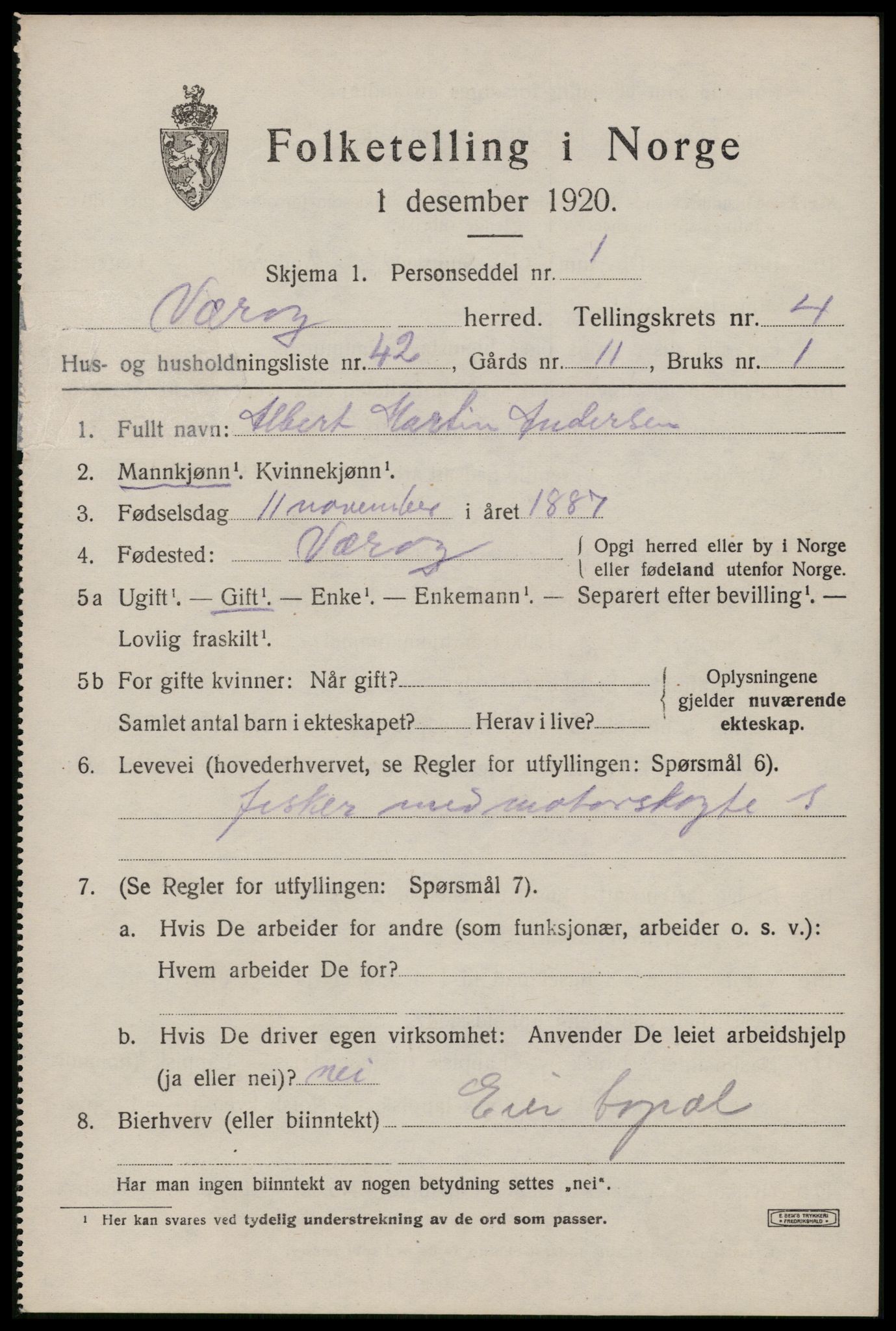 SAT, Folketelling 1920 for 1857 Værøy herred, 1920, s. 2879