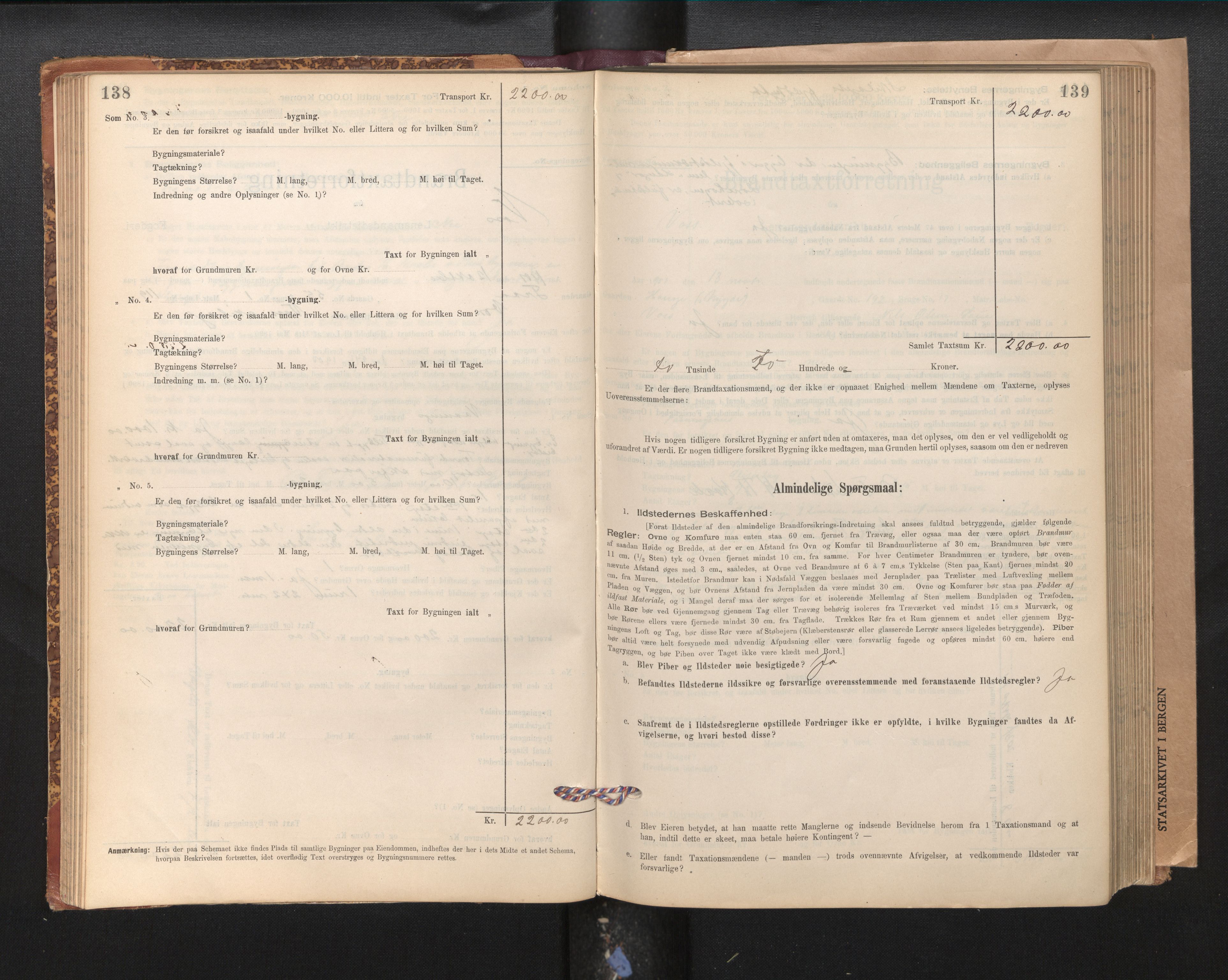 Lensmannen i Voss, SAB/A-35801/0012/L0008: Branntakstprotokoll, skjematakst, 1895-1945, s. 138-139