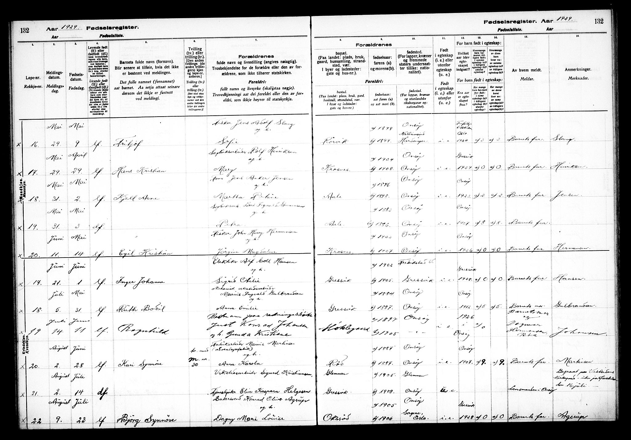 Onsøy prestekontor Kirkebøker, AV/SAO-A-10914/J/Jb/L0001: Fødselsregister nr. II 1, 1916-1938, s. 132