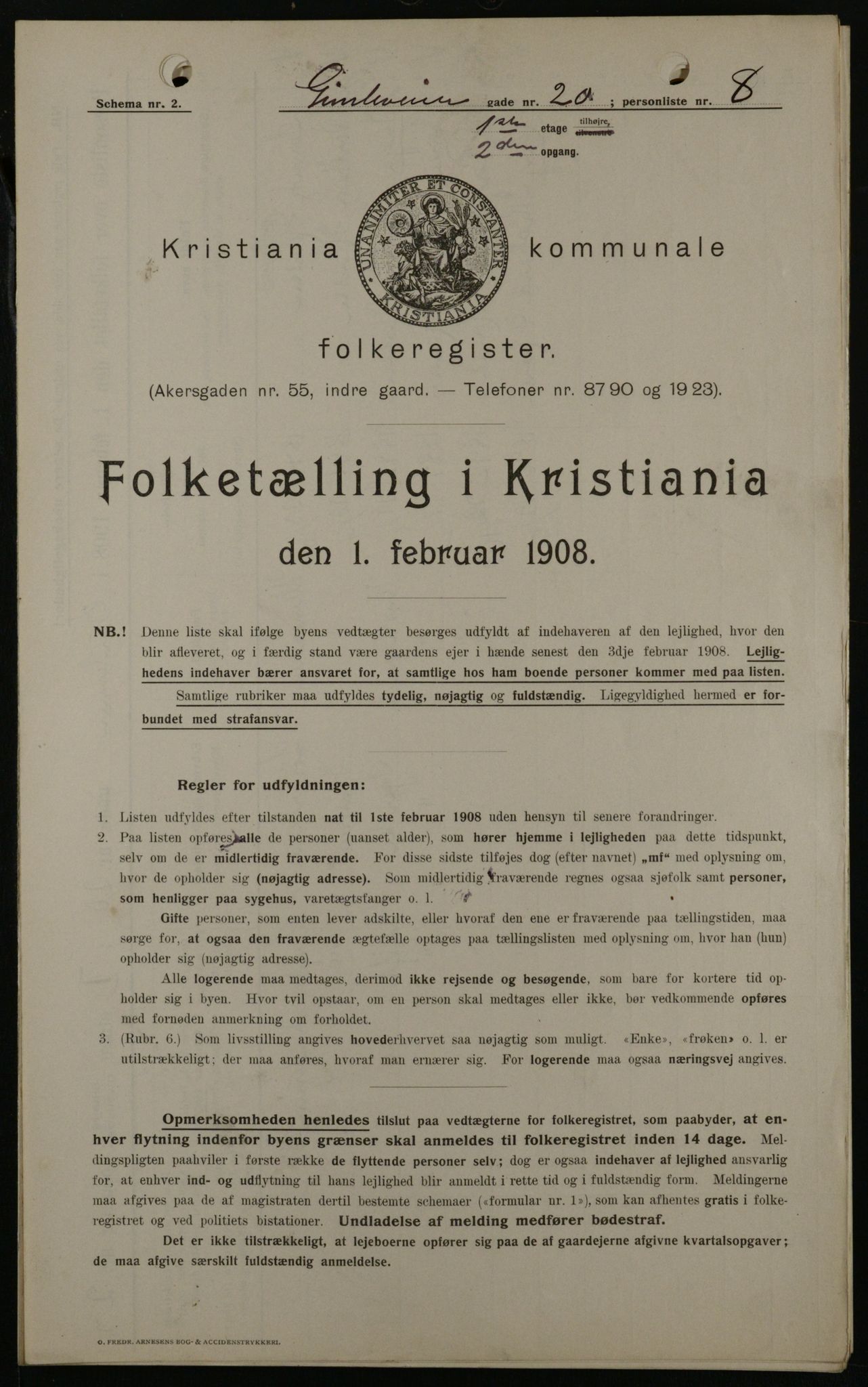 OBA, Kommunal folketelling 1.2.1908 for Kristiania kjøpstad, 1908, s. 26277