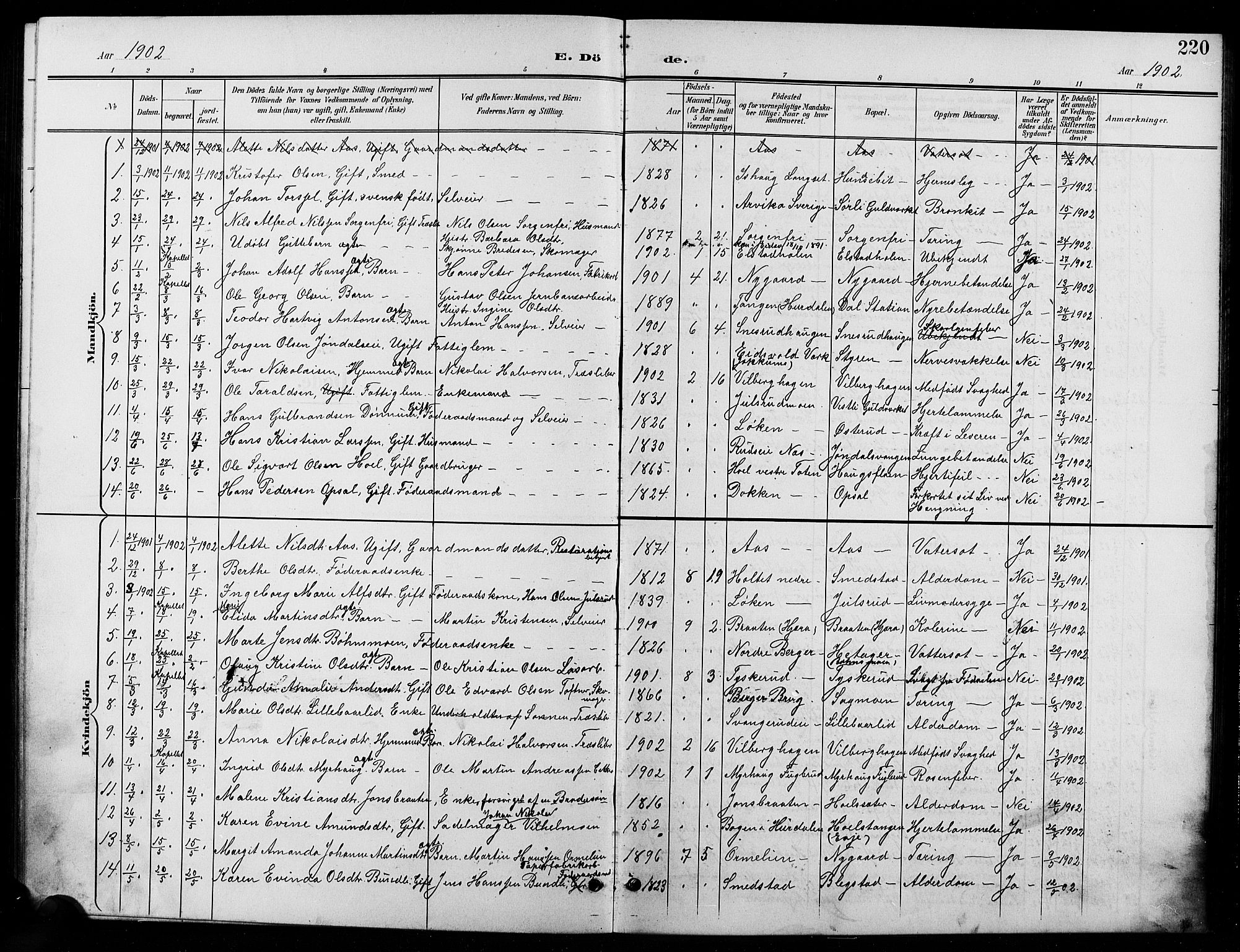 Eidsvoll prestekontor Kirkebøker, AV/SAO-A-10888/G/Ga/L0007: Klokkerbok nr. I 7, 1901-1909, s. 220