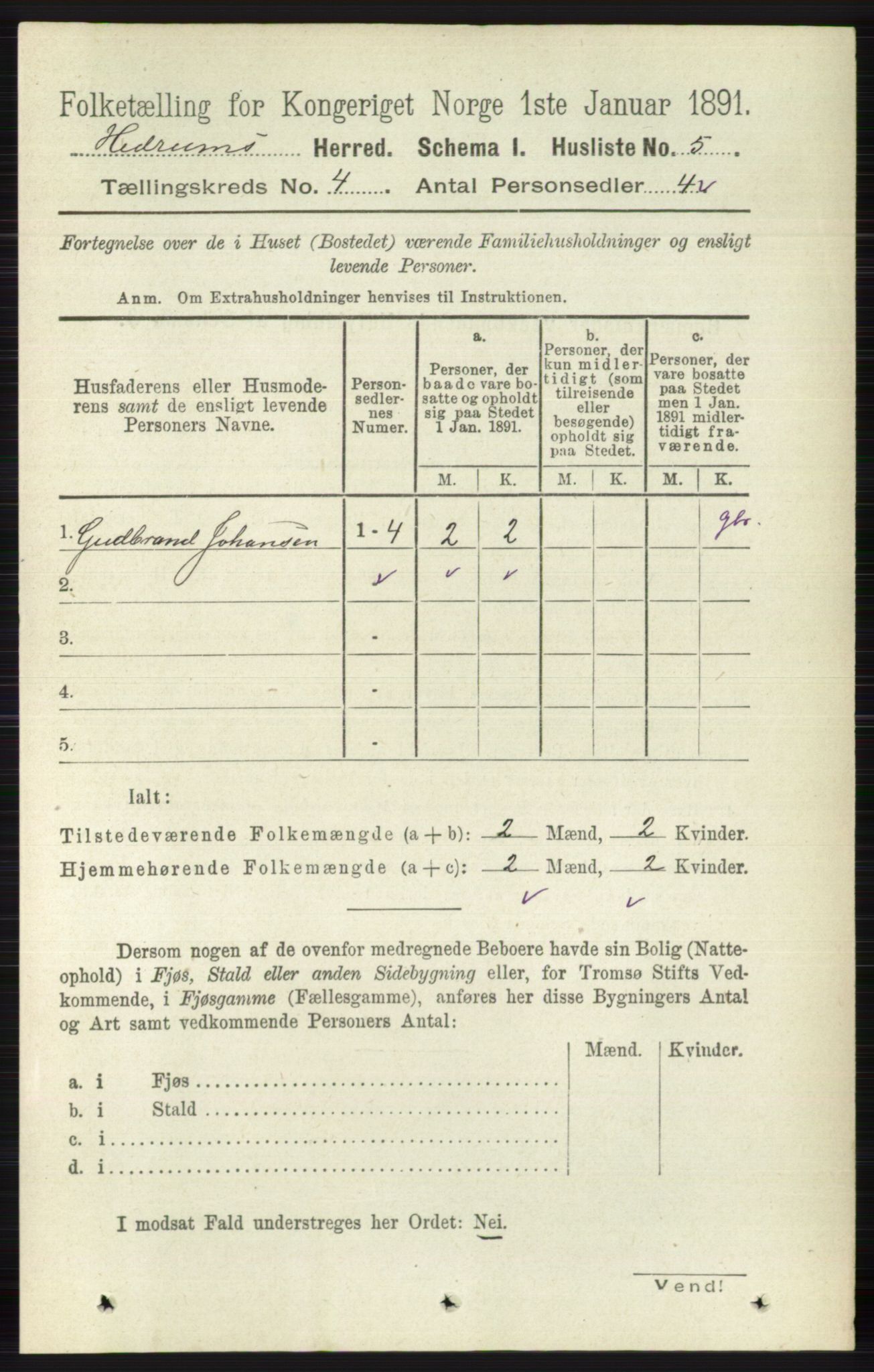 RA, Folketelling 1891 for 0727 Hedrum herred, 1891, s. 1304