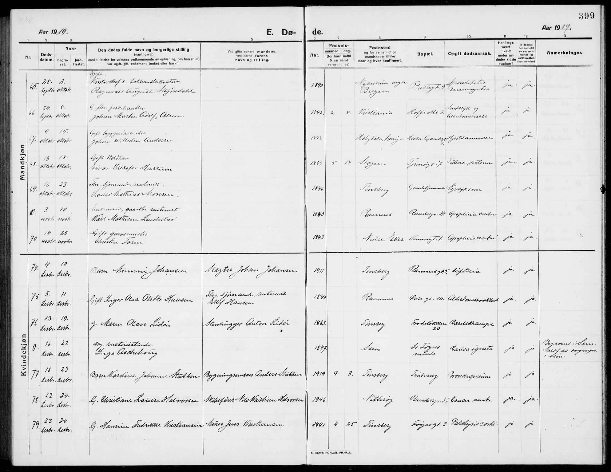 Tønsberg kirkebøker, AV/SAKO-A-330/G/Ga/L0009: Klokkerbok nr. 9, 1913-1920, s. 399