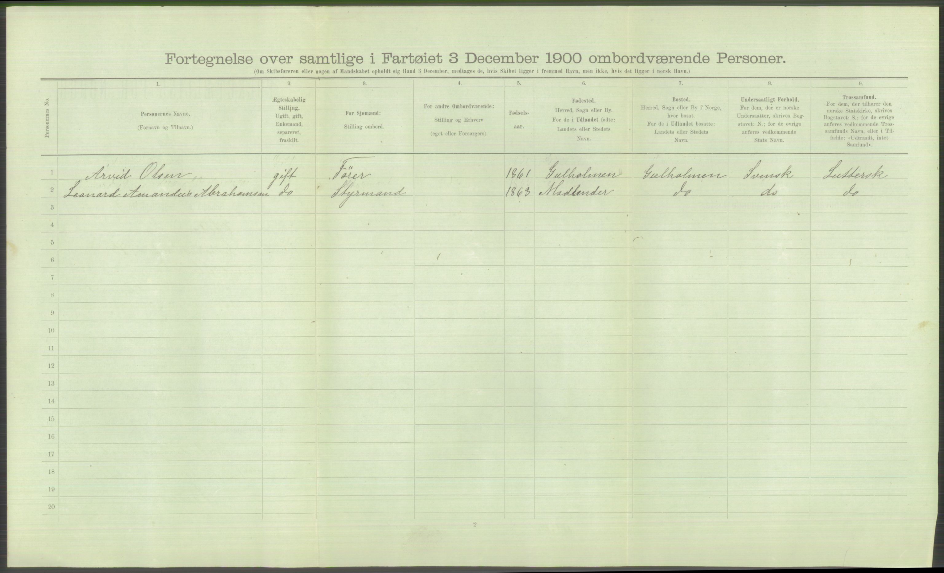 RA, Folketelling 1900 - skipslister med personlister for skip i norske havner, utenlandske havner og til havs, 1900, s. 818