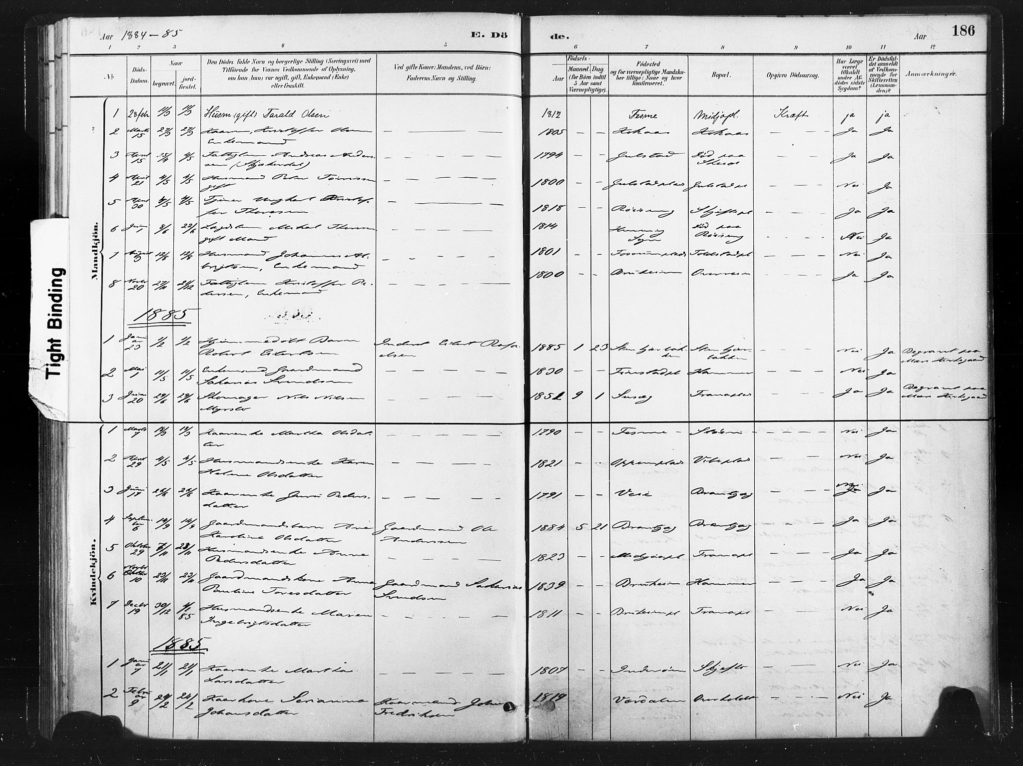 Ministerialprotokoller, klokkerbøker og fødselsregistre - Nord-Trøndelag, SAT/A-1458/736/L0361: Ministerialbok nr. 736A01, 1884-1906, s. 186