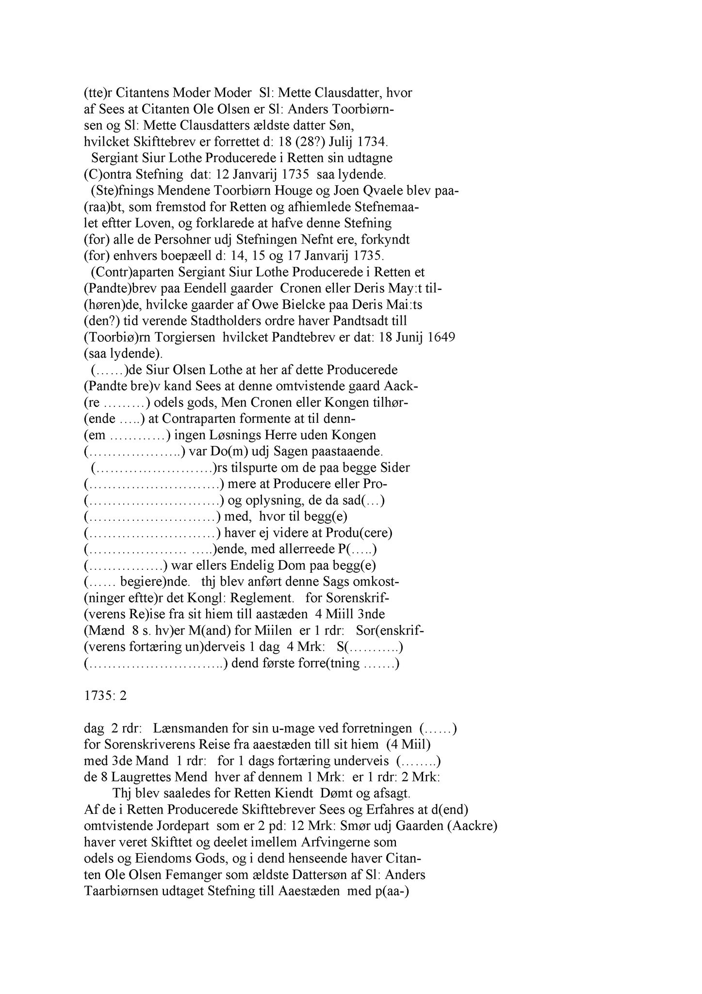 Samling av fulltekstavskrifter, SAB/FULLTEKST/A/12/0034: Sunnhordland sorenskriveri, tingbok nr. A 34, 1735-1738