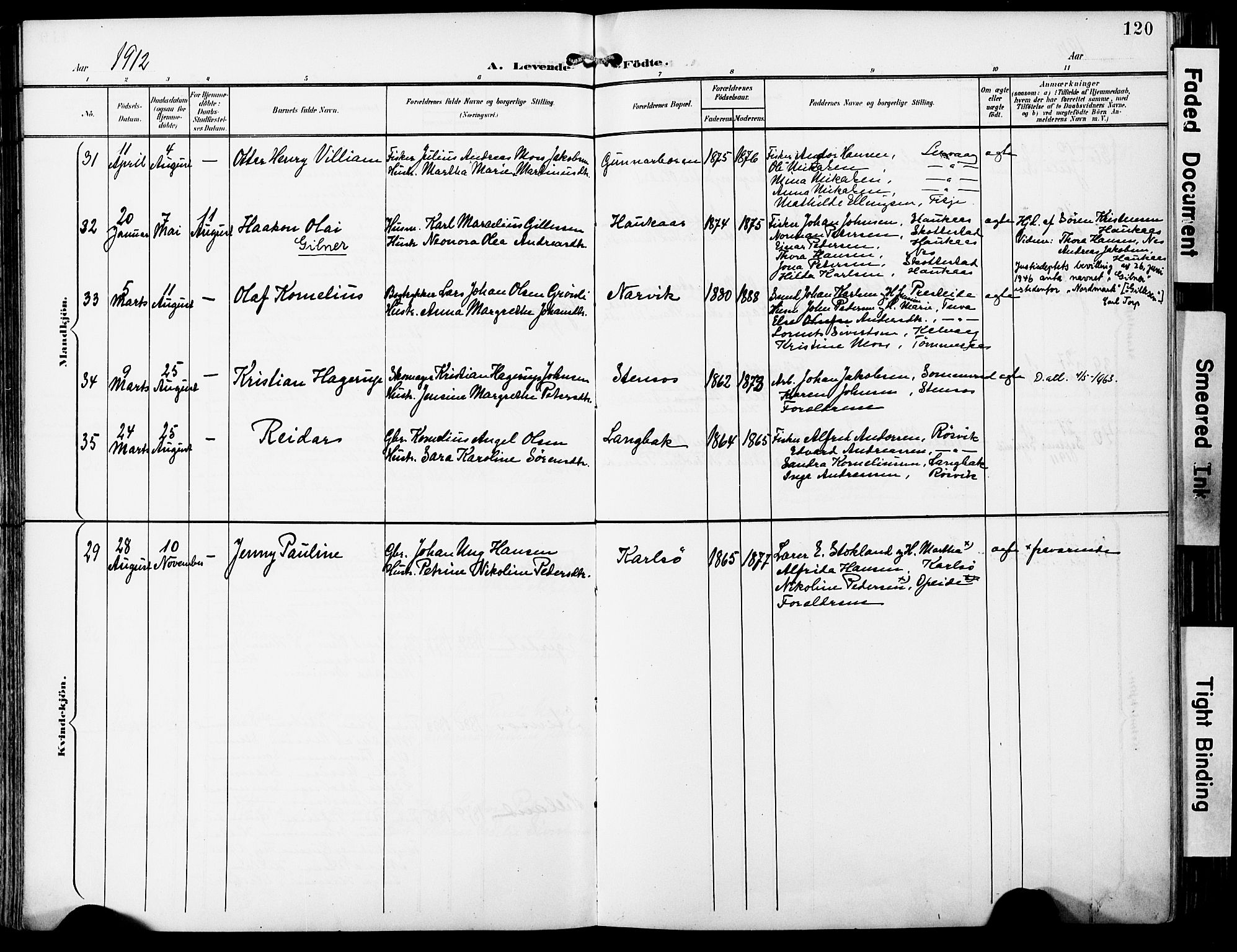 Ministerialprotokoller, klokkerbøker og fødselsregistre - Nordland, AV/SAT-A-1459/859/L0848: Ministerialbok nr. 859A08, 1900-1912, s. 120