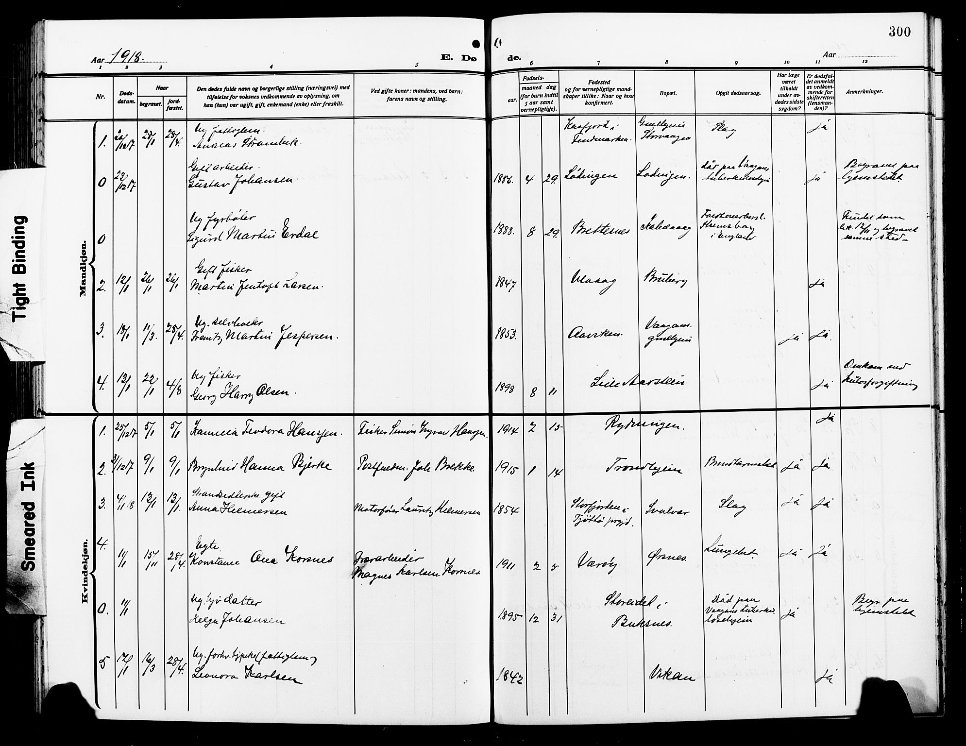 Ministerialprotokoller, klokkerbøker og fødselsregistre - Nordland, AV/SAT-A-1459/874/L1080: Klokkerbok nr. 874C09, 1915-1925, s. 300