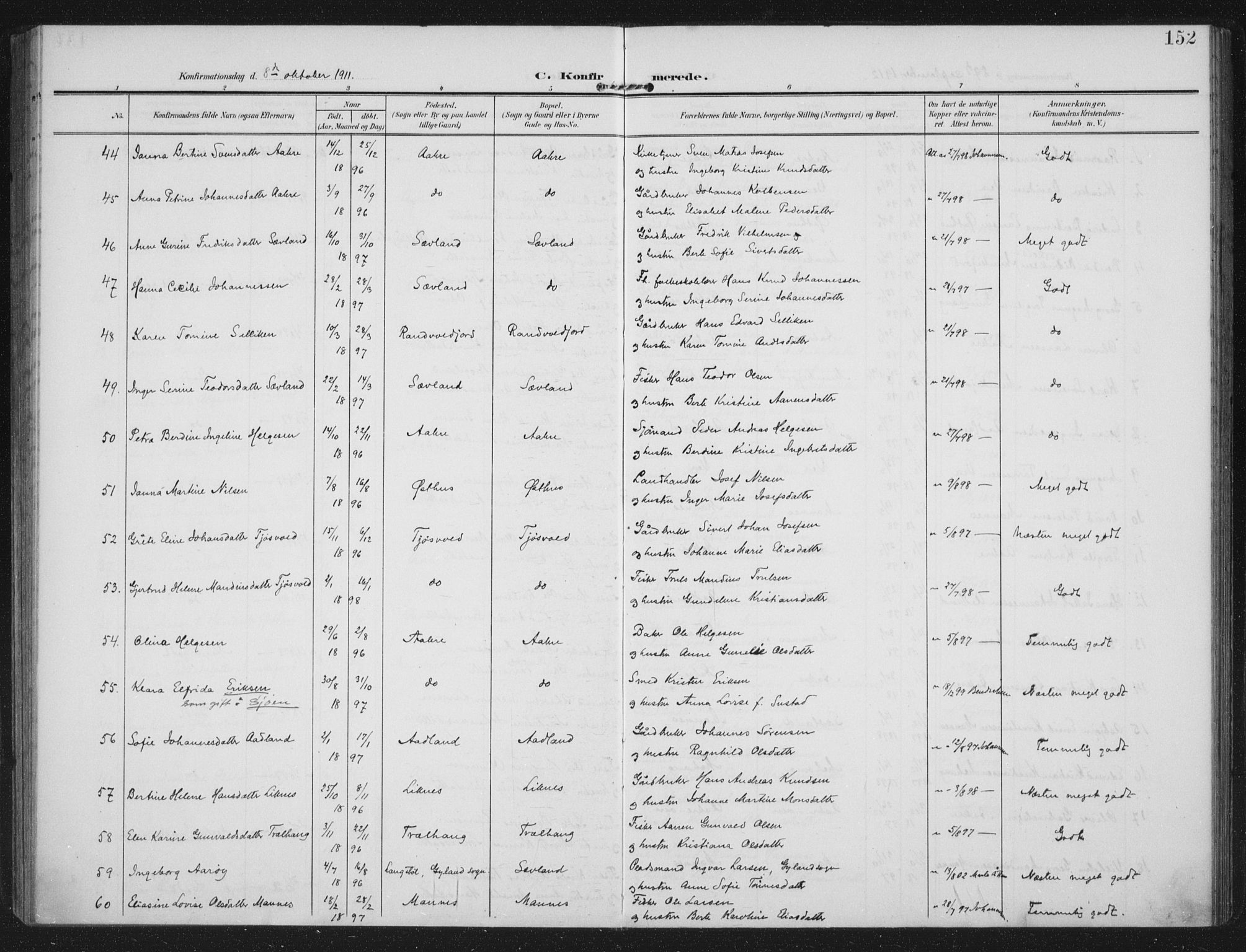 Kopervik sokneprestkontor, AV/SAST-A-101850/H/Ha/Haa/L0005: Ministerialbok nr. A 5, 1906-1924, s. 152