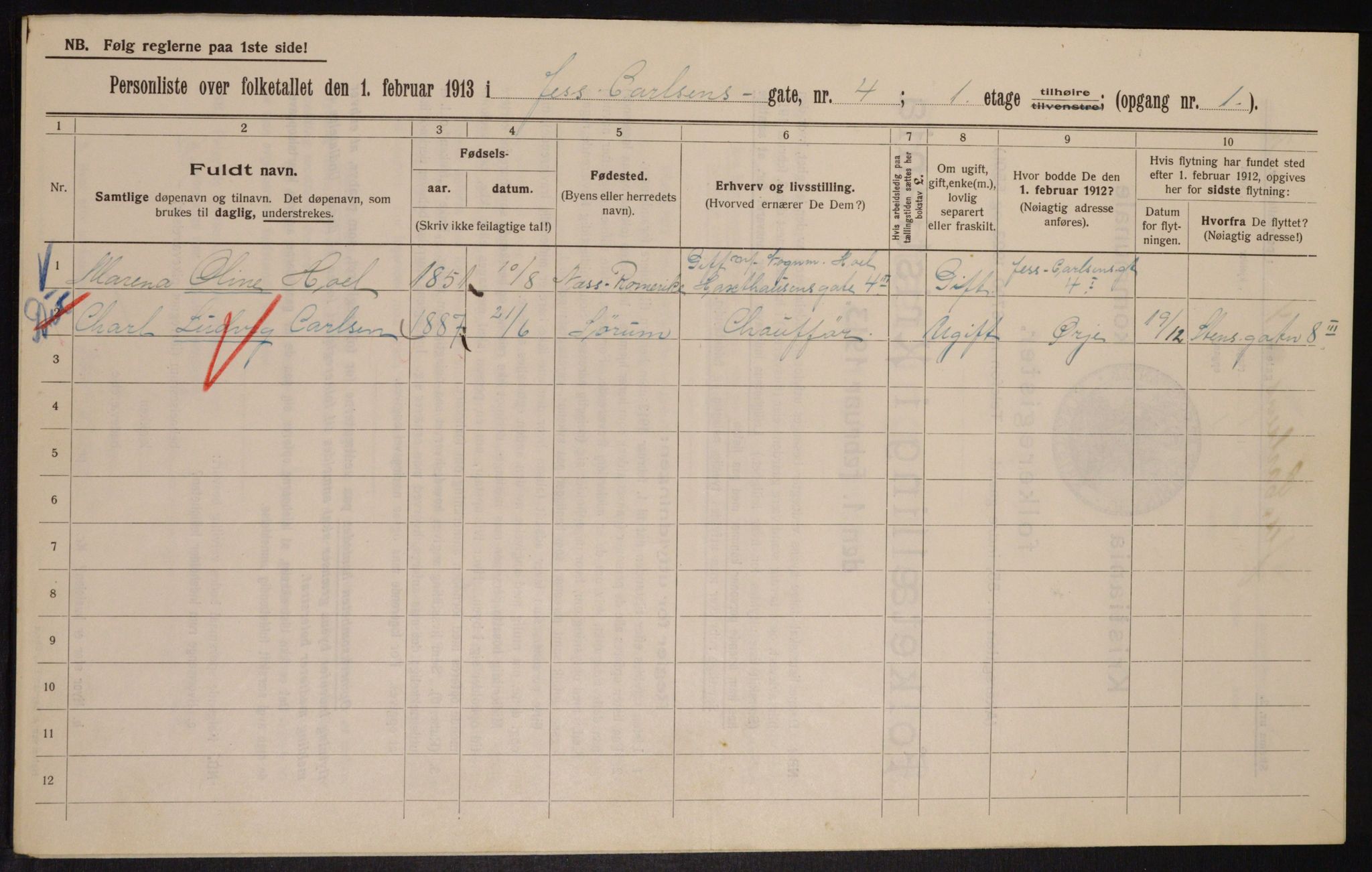 OBA, Kommunal folketelling 1.2.1913 for Kristiania, 1913, s. 46767