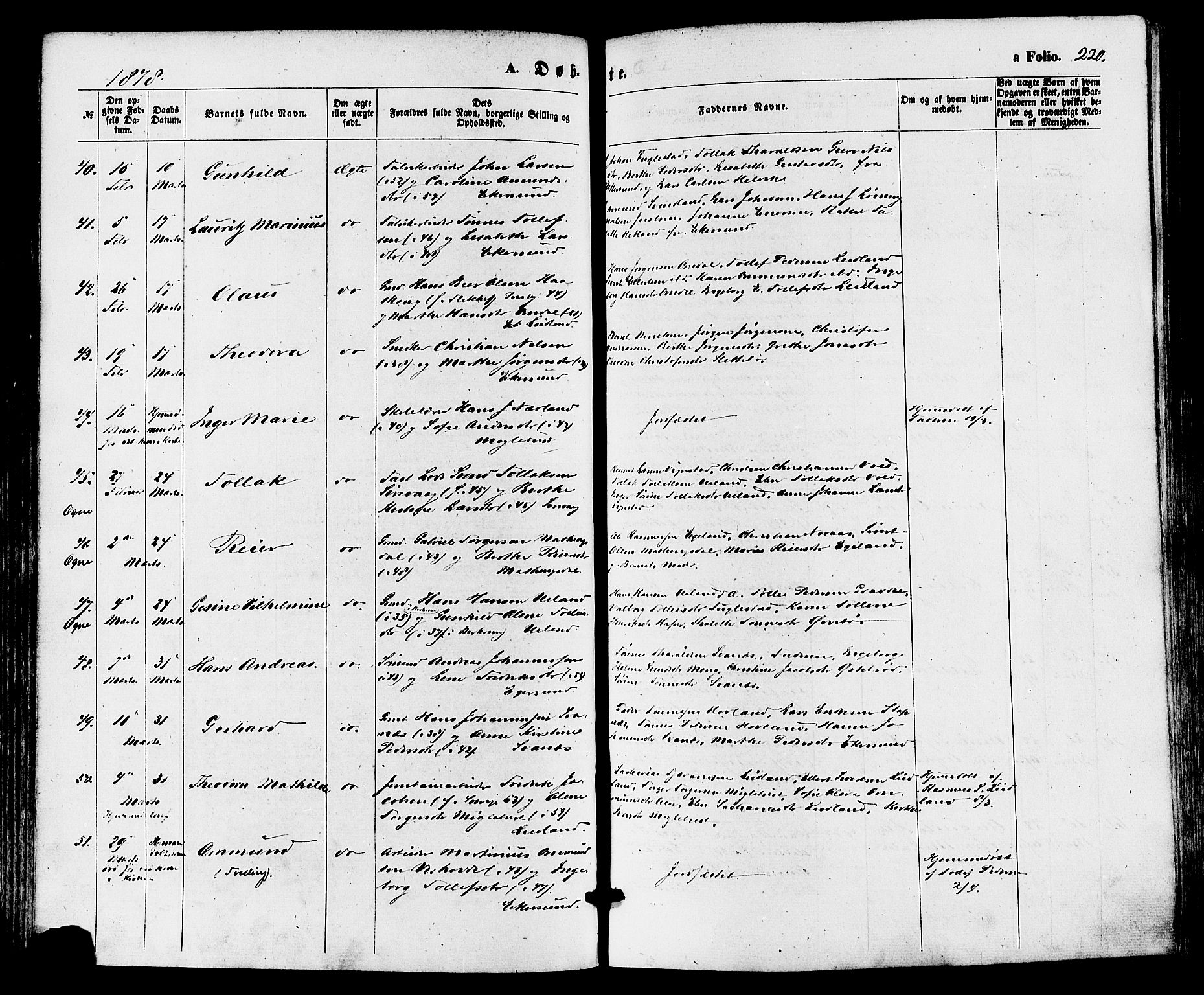 Eigersund sokneprestkontor, SAST/A-101807/S08/L0014: Ministerialbok nr. A 13, 1866-1878, s. 220