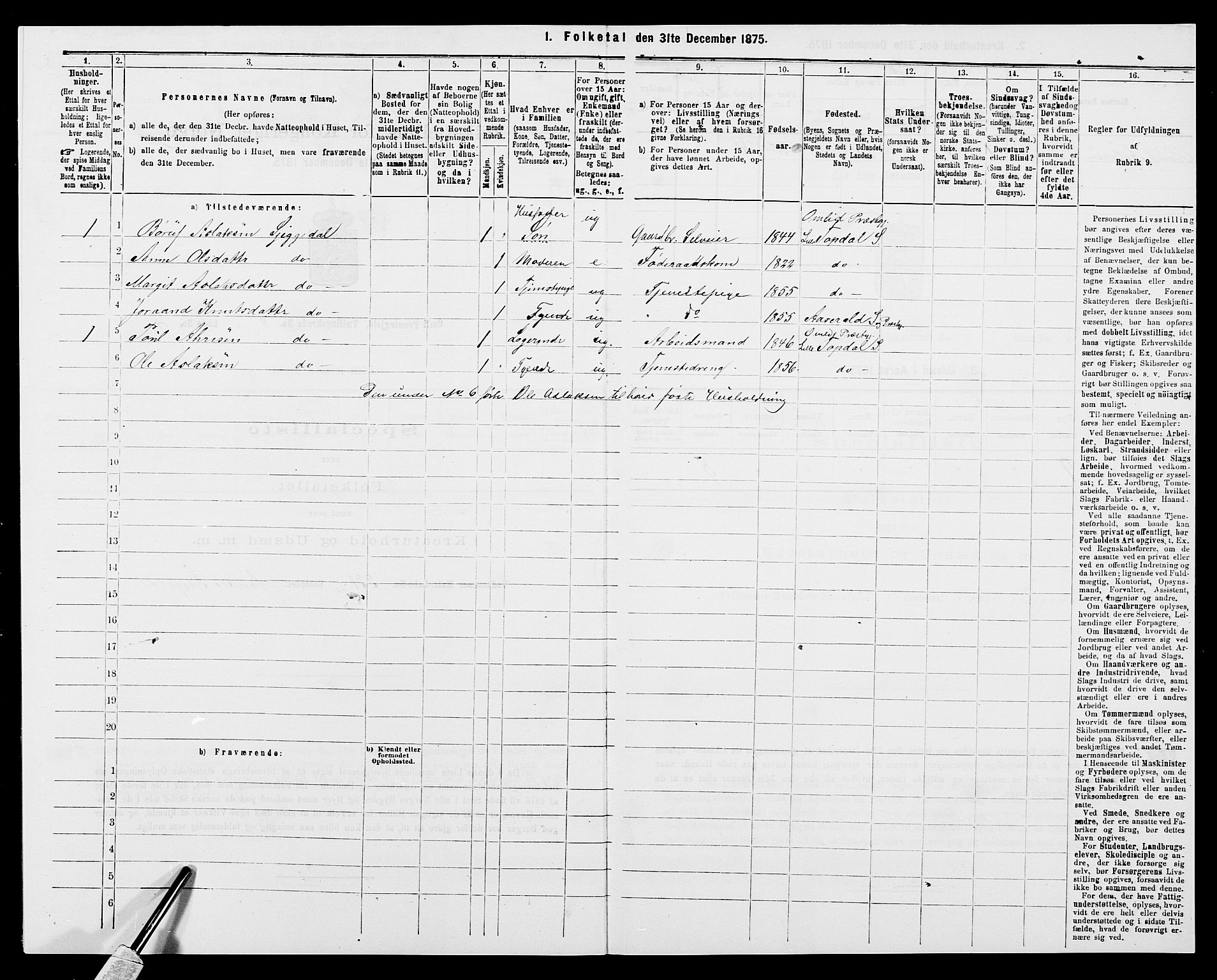 SAK, Folketelling 1875 for 0929P Åmli prestegjeld, 1875, s. 638